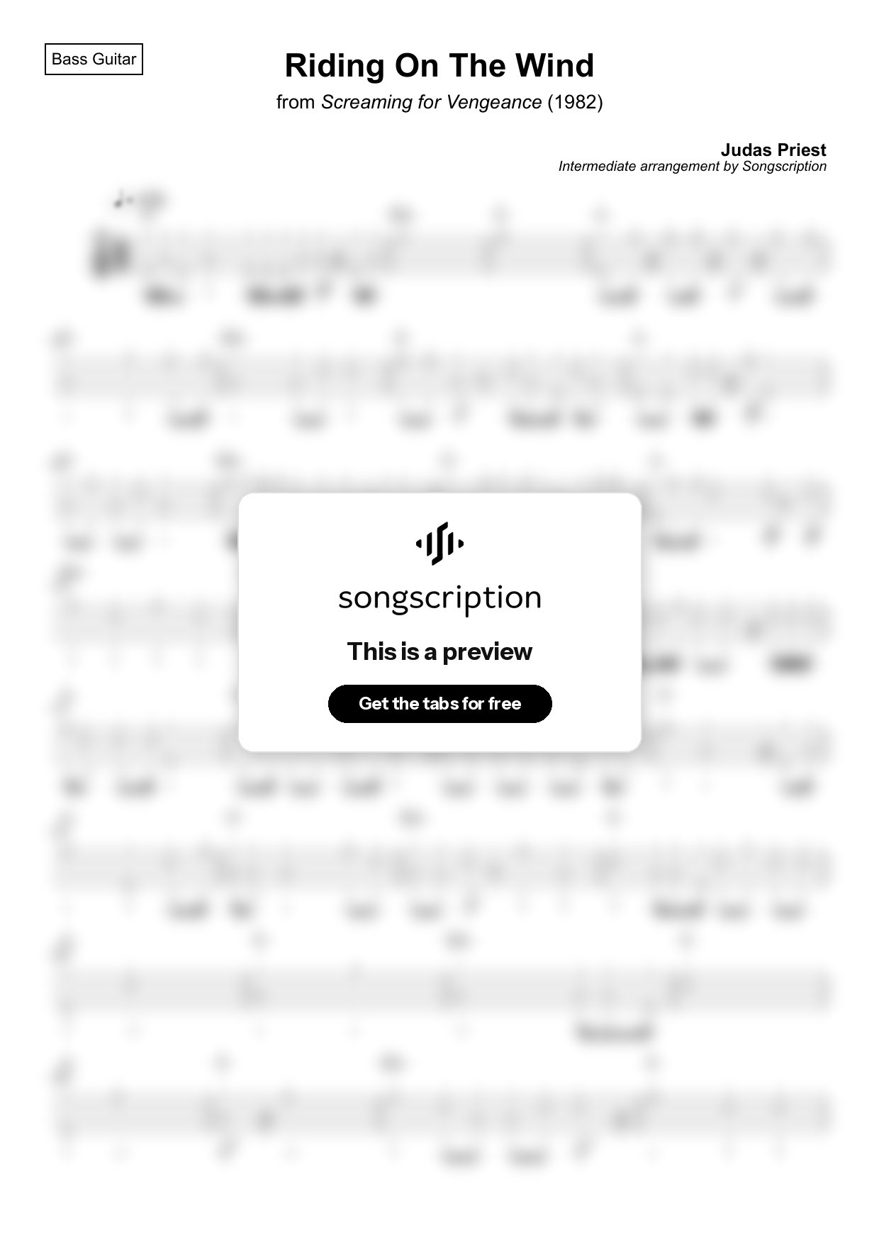 Intermediate Bass Guitar Tabs for "Riding On The Wind" by Judas Priest