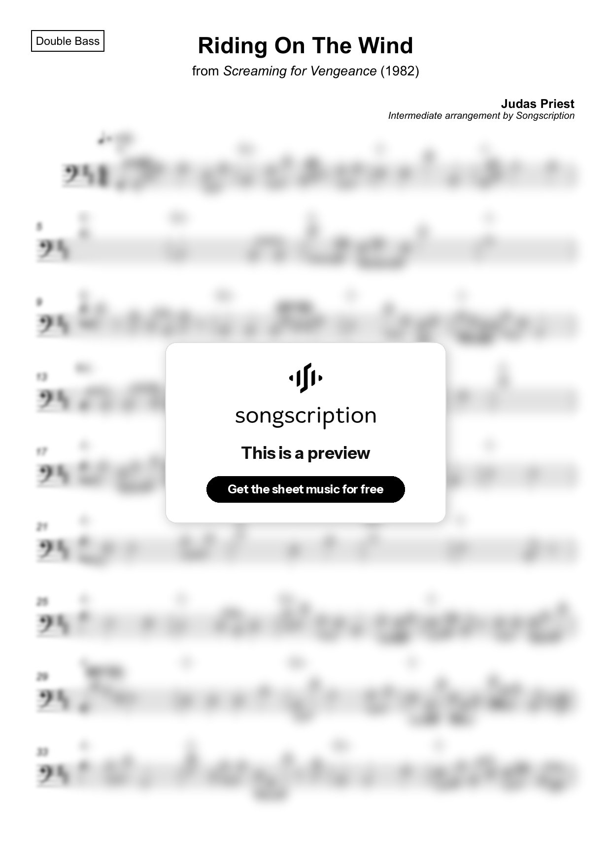 Intermediate Double Bass Sheet Music for "Riding On The Wind" by Judas Priest
