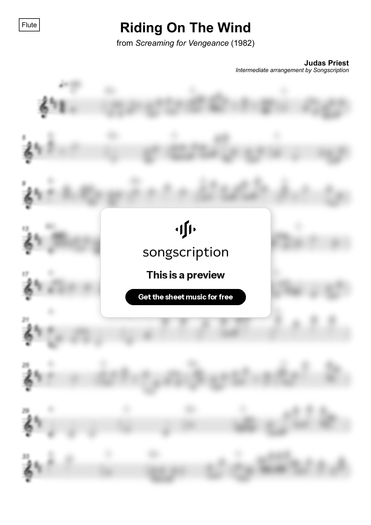 Intermediate Flute Sheet Music for "Riding On The Wind" by Judas Priest