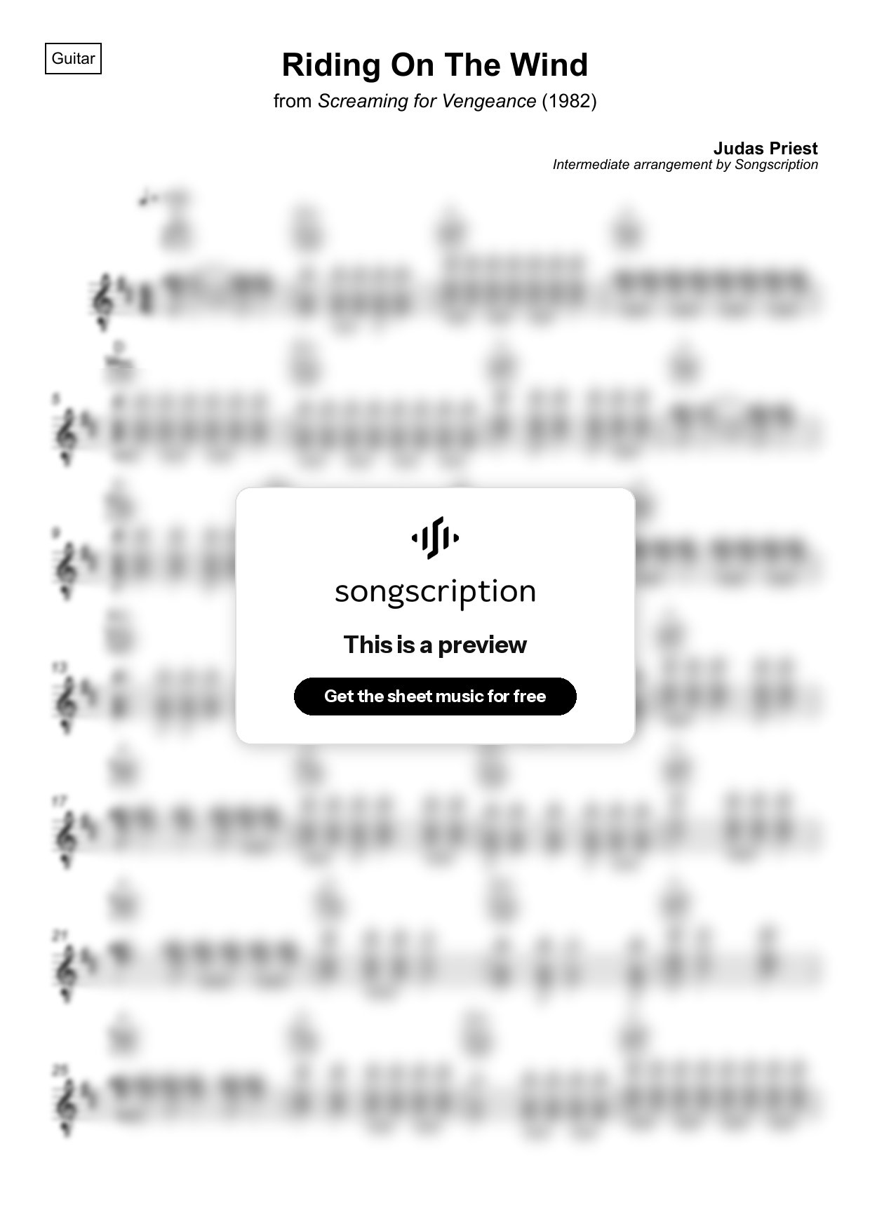 Intermediate Acoustic Guitar Sheet Music for "Riding On The Wind" by Judas Priest