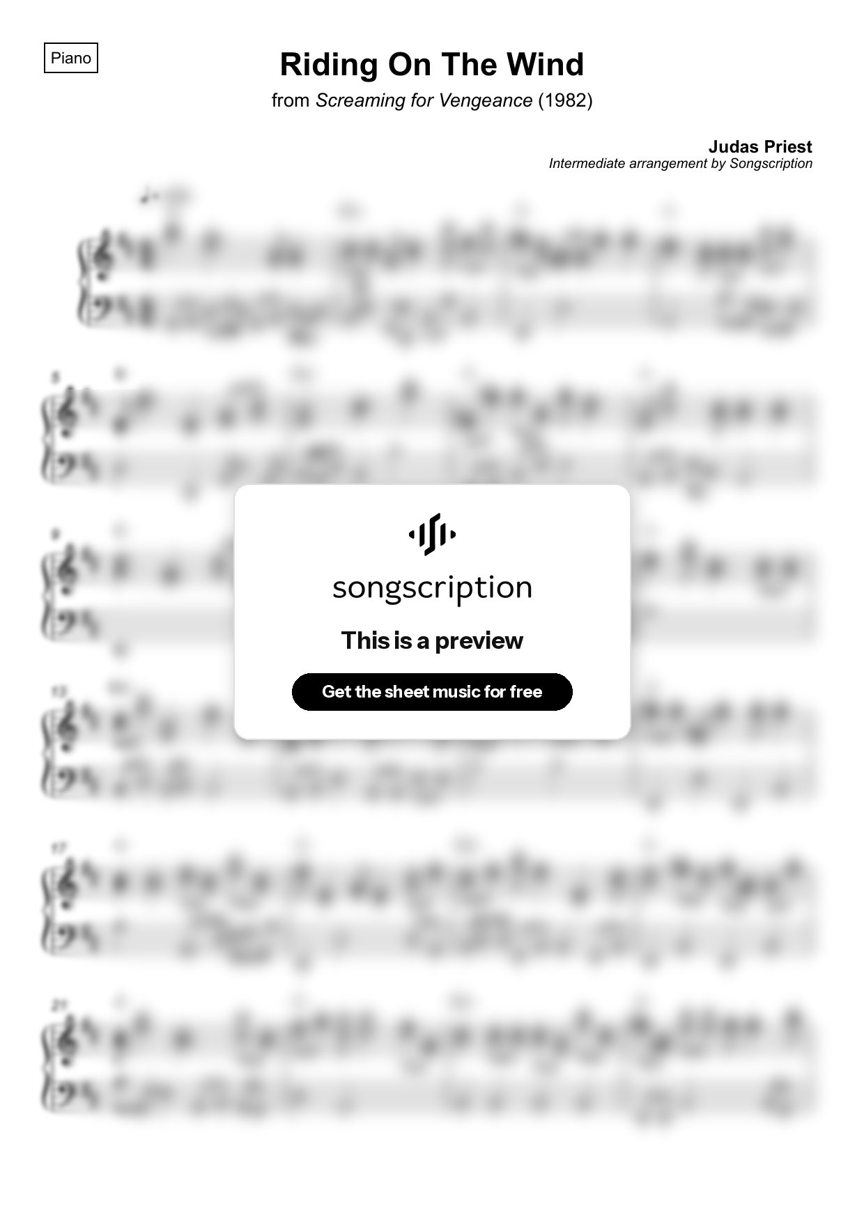Intermediate Piano Sheet Music for "Riding On The Wind" by Judas Priest