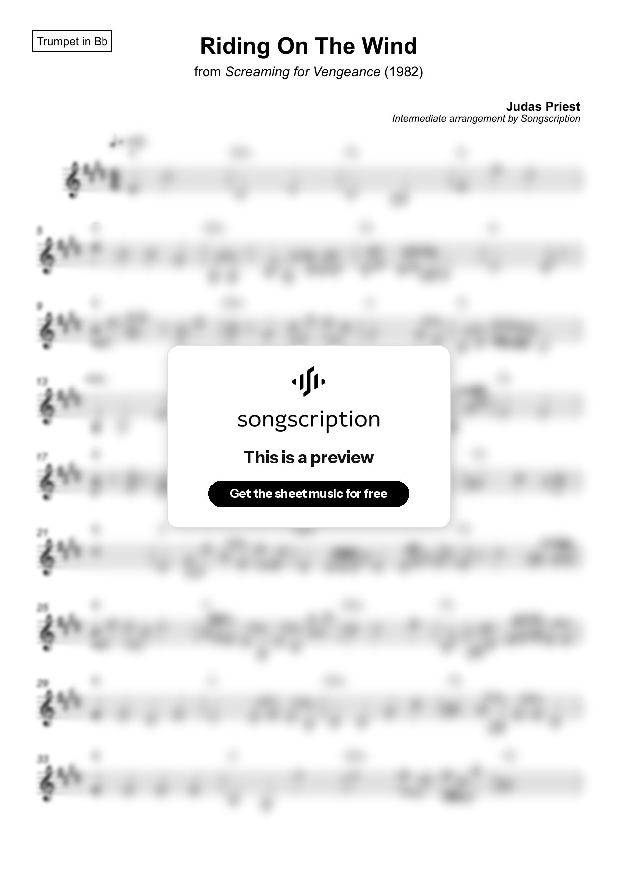 Intermediate Trumpet Sheet Music for "Riding On The Wind" by Judas Priest