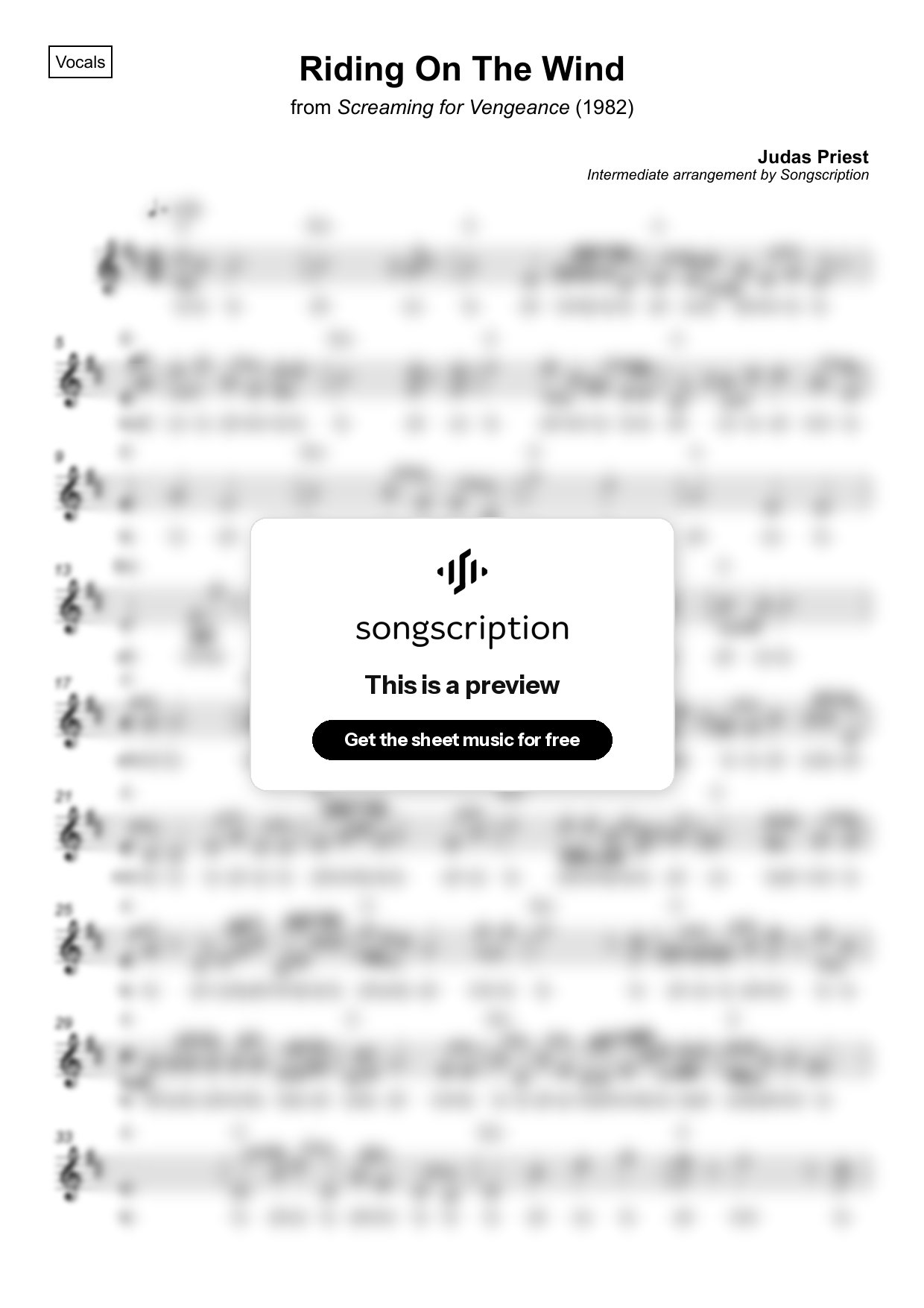 Intermediate Vocals Sheet Music for "Riding On The Wind" by Judas Priest