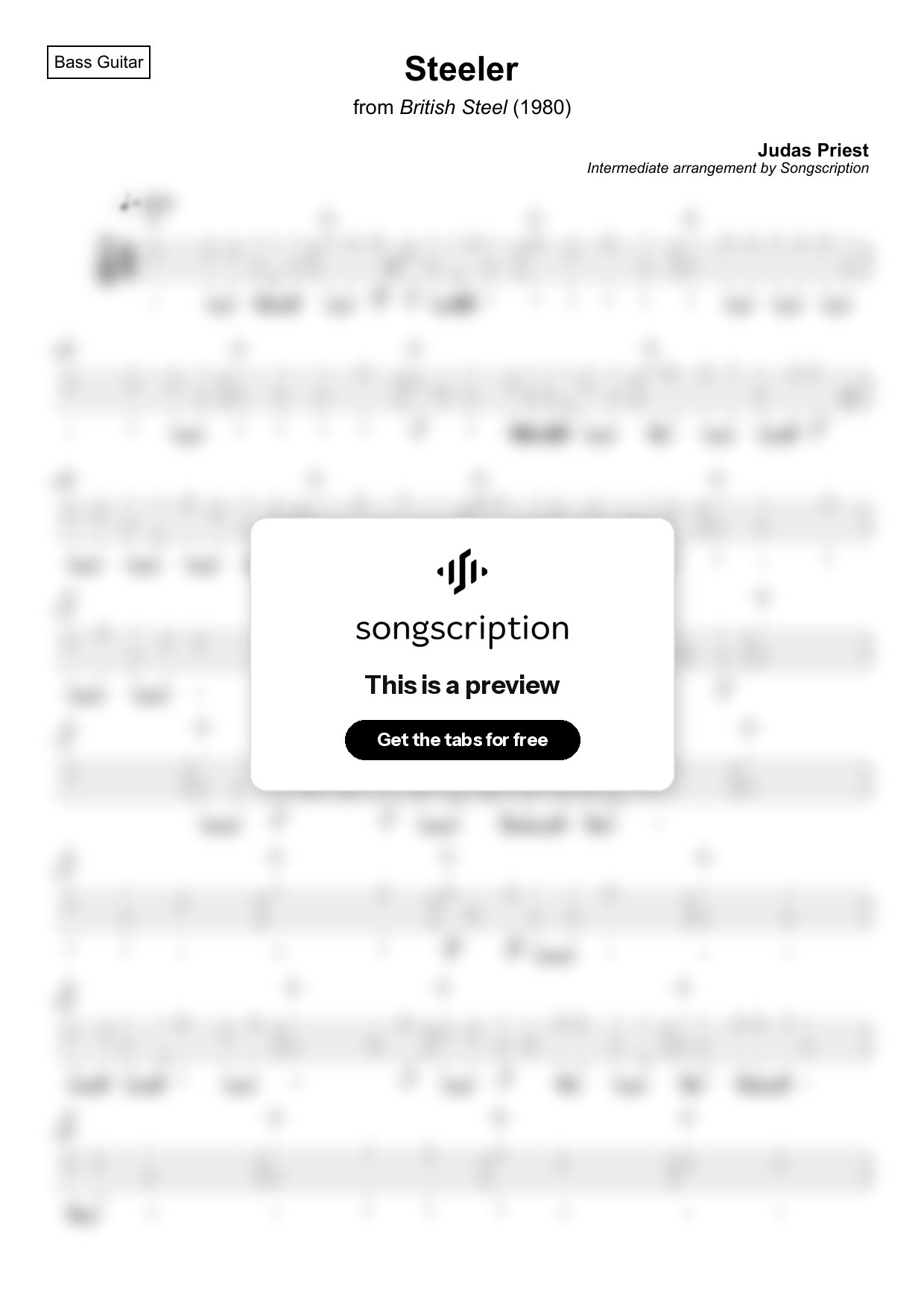 Intermediate Bass Guitar Tabs for "Steeler" by Judas Priest