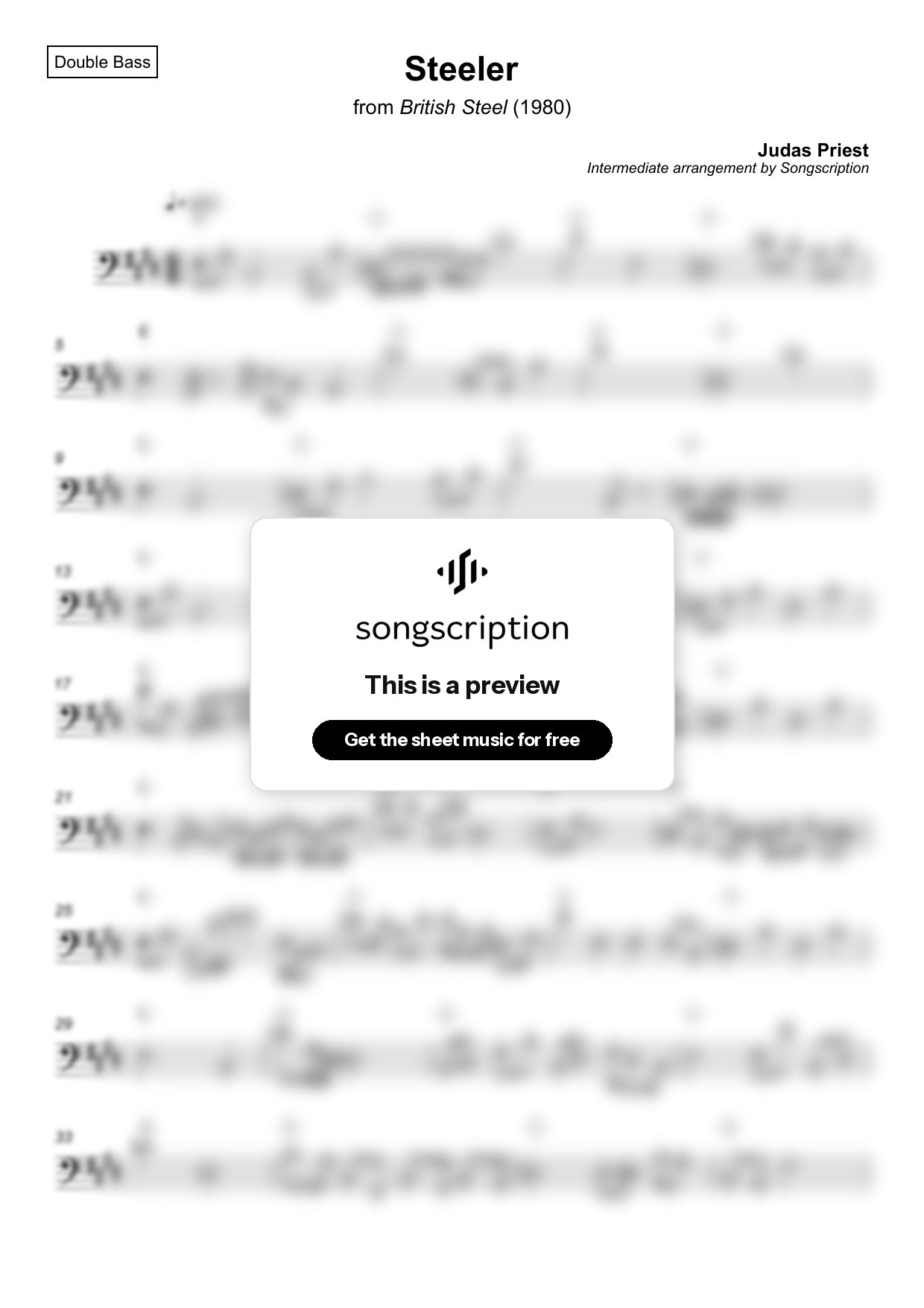 Intermediate Double Bass Sheet Music for "Steeler" by Judas Priest