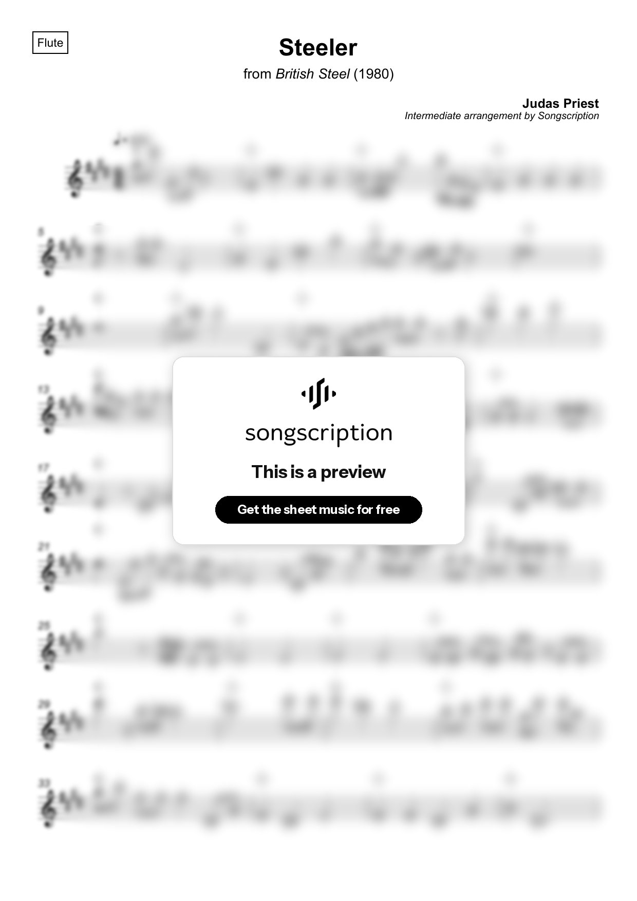 Intermediate Flute Sheet Music for "Steeler" by Judas Priest