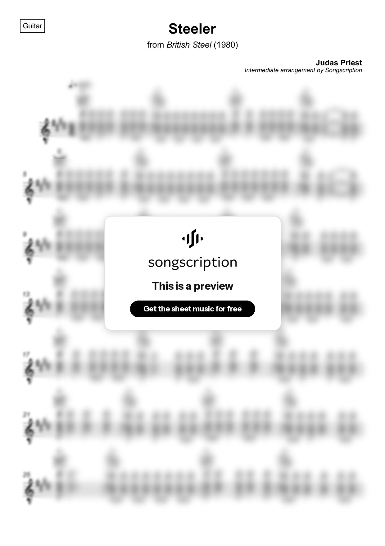 Intermediate Acoustic Guitar Sheet Music for "Steeler" by Judas Priest