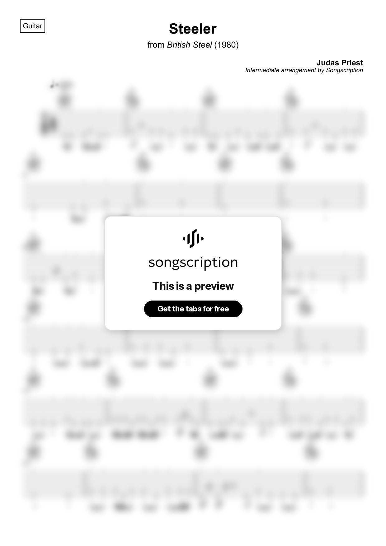 Intermediate Acoustic Guitar Tabs for "Steeler" by Judas Priest