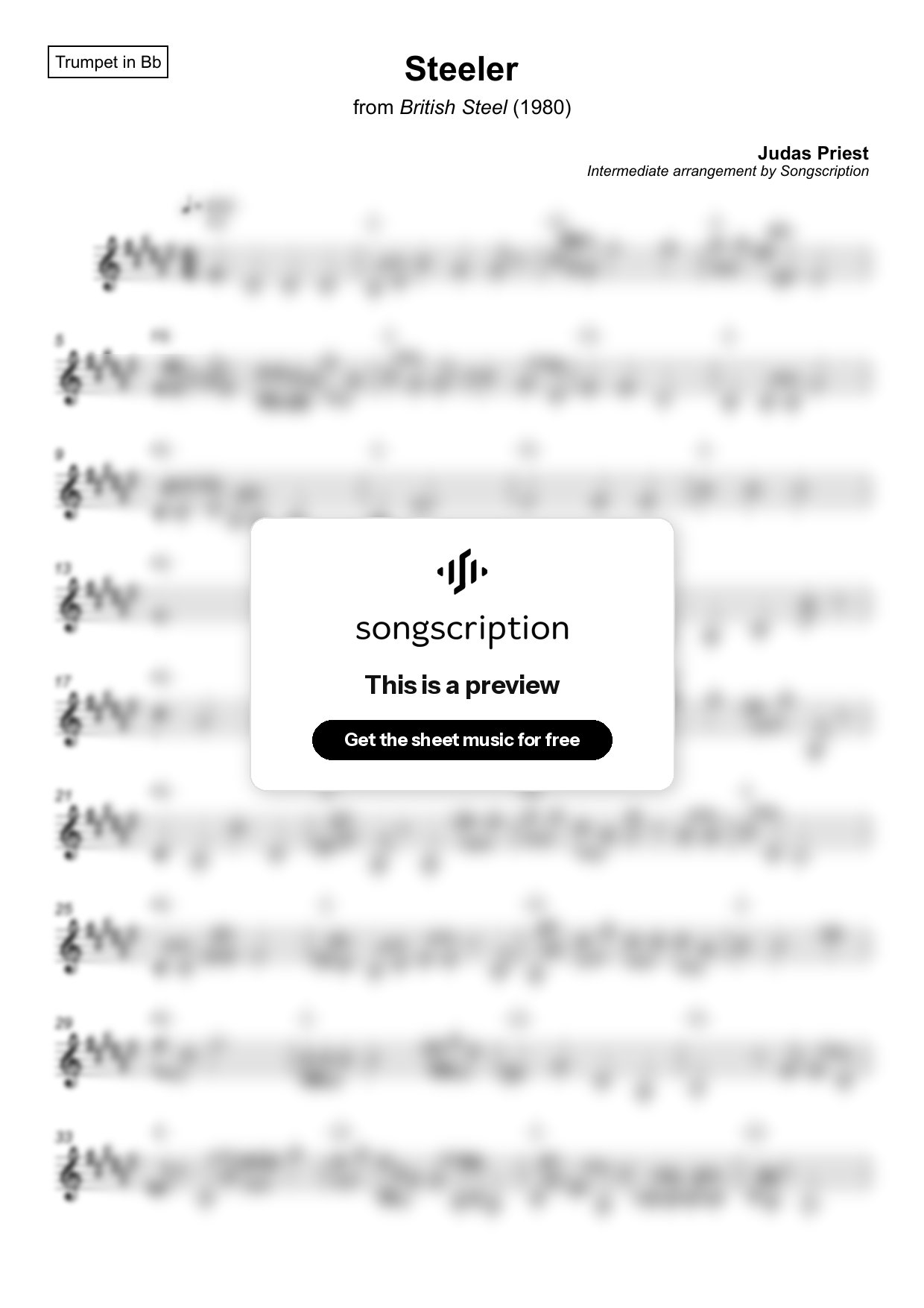 Intermediate Trumpet Sheet Music for "Steeler" by Judas Priest