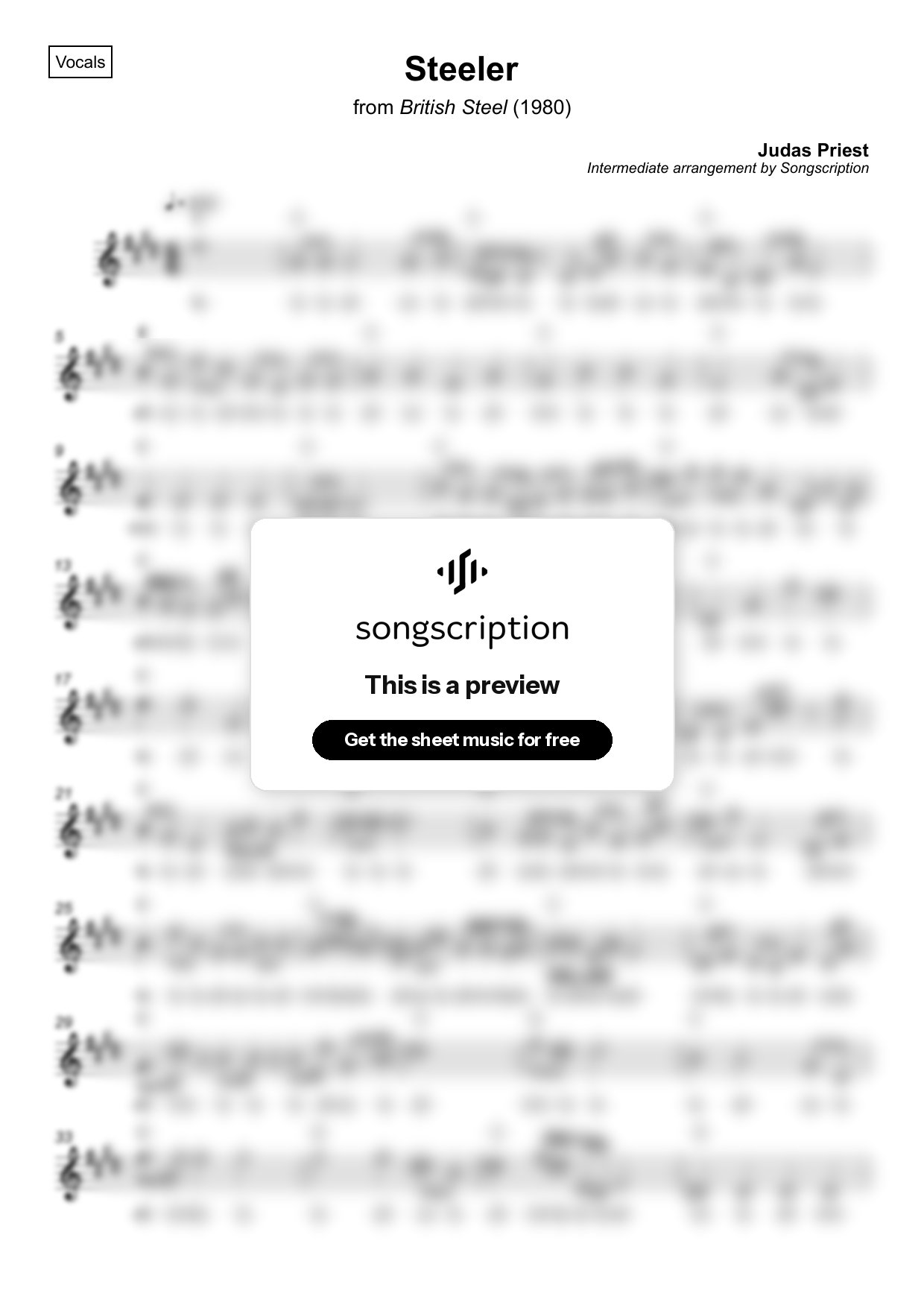 Intermediate Vocals Sheet Music for "Steeler" by Judas Priest