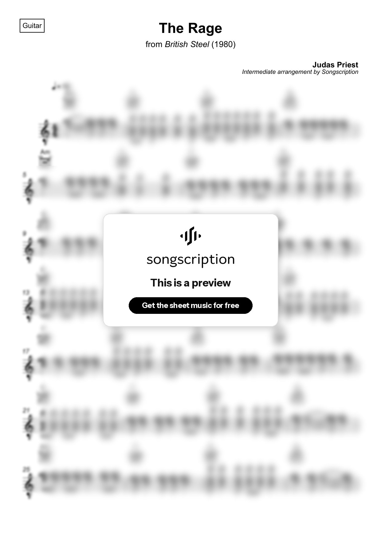 Intermediate Acoustic Guitar Sheet Music for "The Rage" by Judas Priest