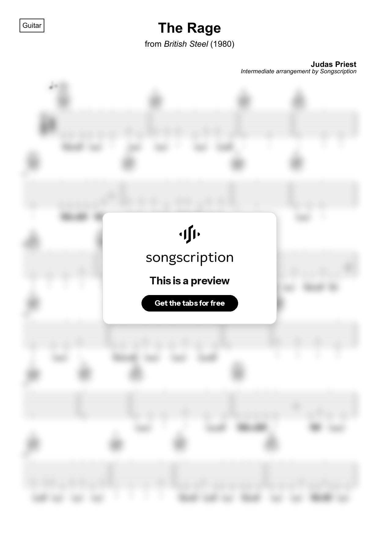 Intermediate Acoustic Guitar Tabs for "The Rage" by Judas Priest