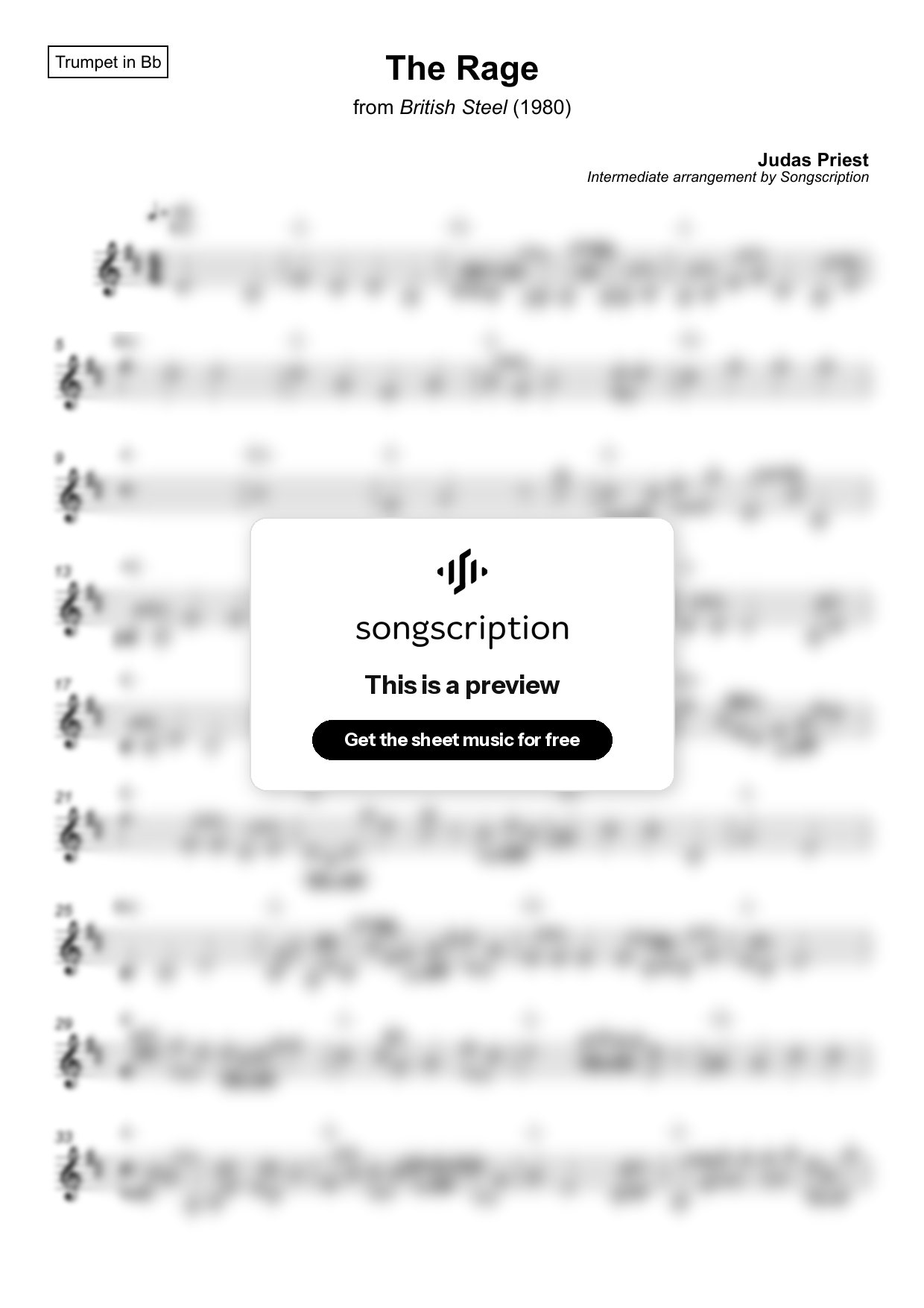 Intermediate Trumpet Sheet Music for "The Rage" by Judas Priest