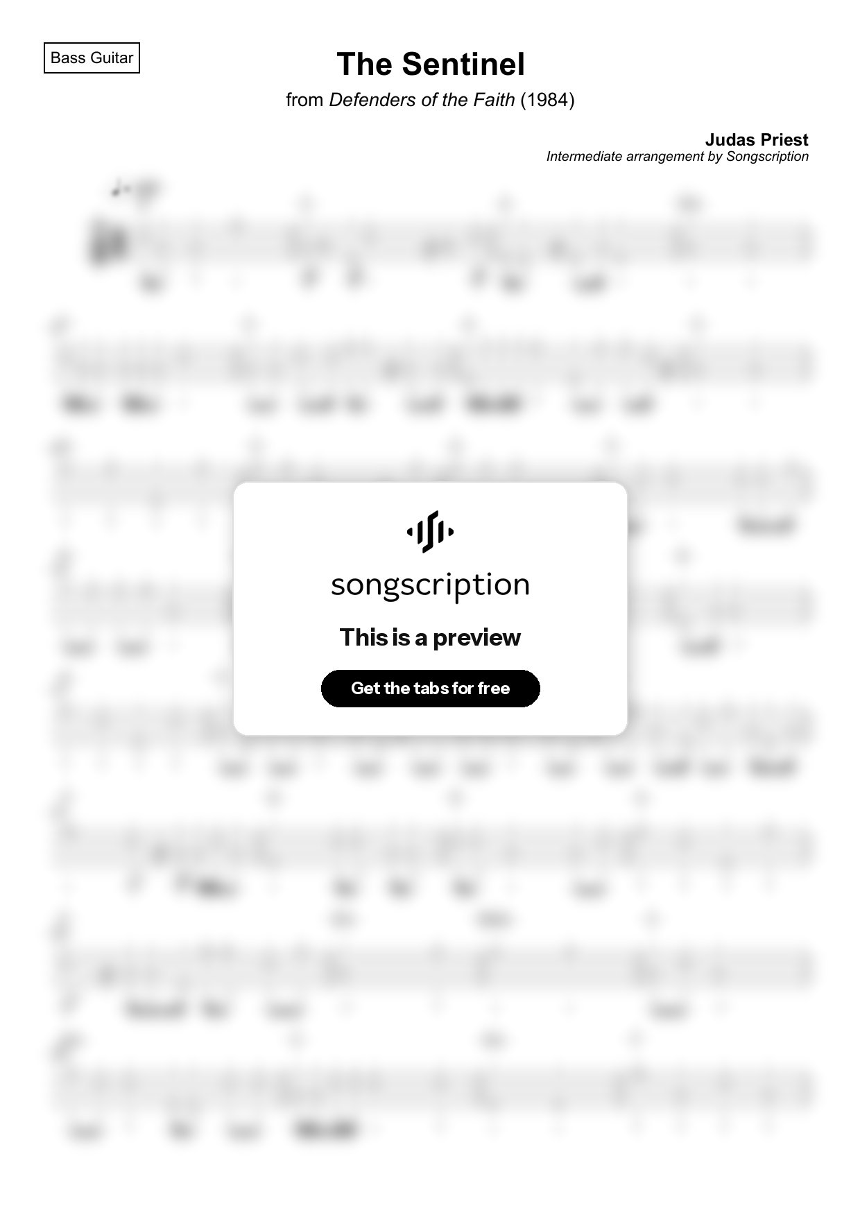 Intermediate Bass Guitar Tabs for "The Sentinel" by Judas Priest