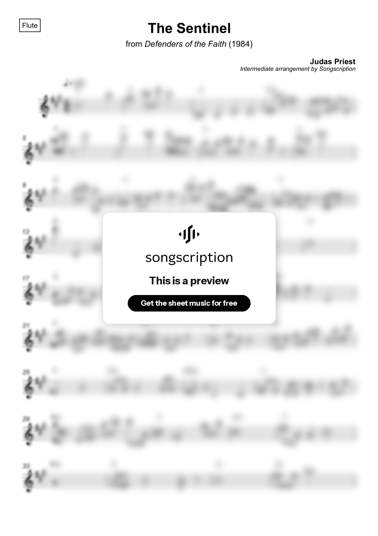 Intermediate Flute Sheet Music for "The Sentinel" by Judas Priest