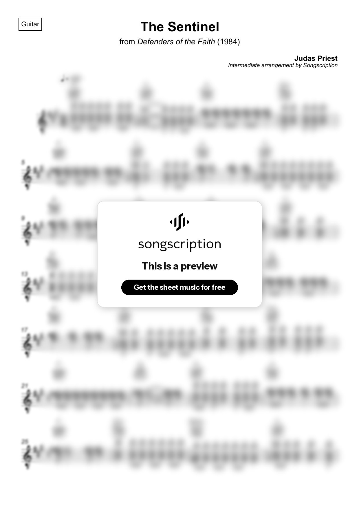 Intermediate Acoustic Guitar Sheet Music for "The Sentinel" by Judas Priest