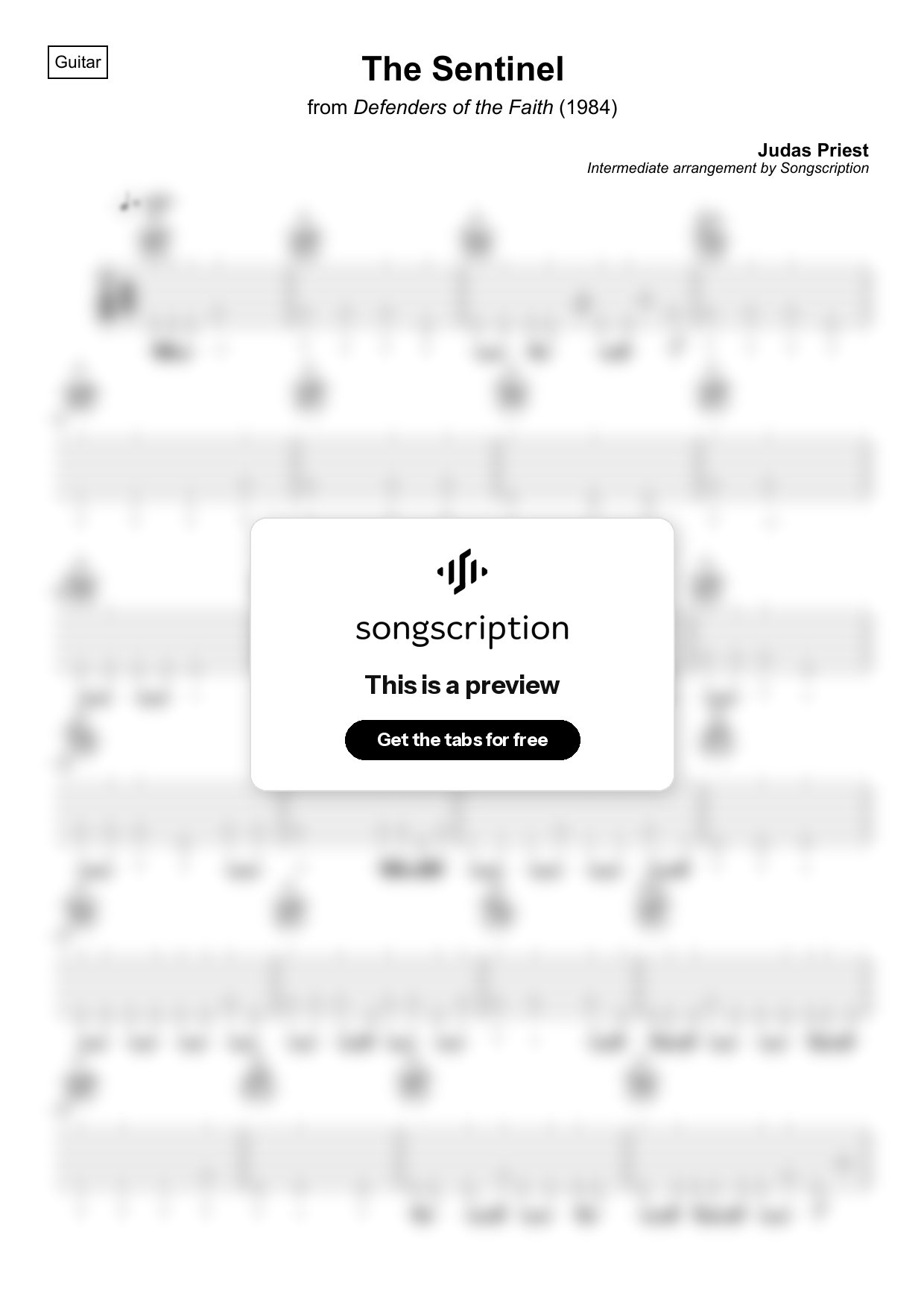 Intermediate Acoustic Guitar Tabs for "The Sentinel" by Judas Priest