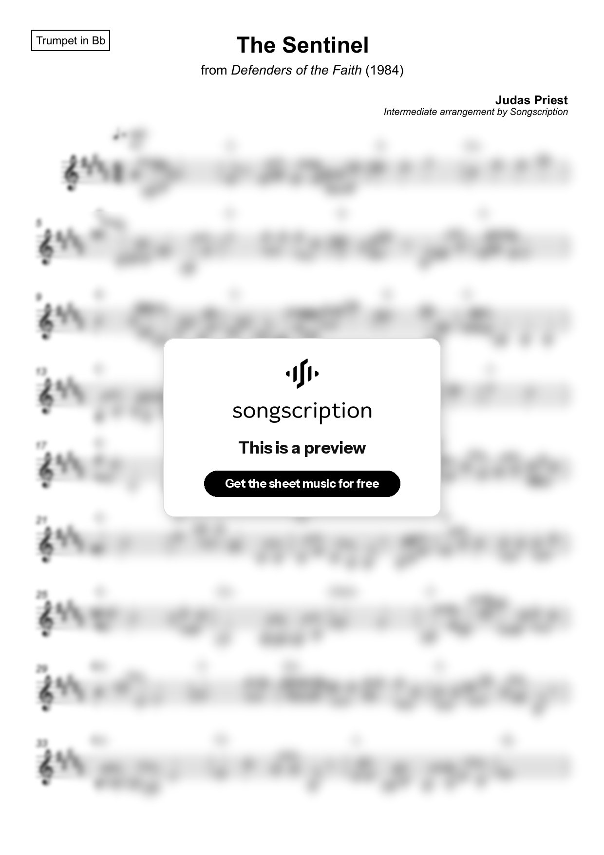 Intermediate Trumpet Sheet Music for "The Sentinel" by Judas Priest