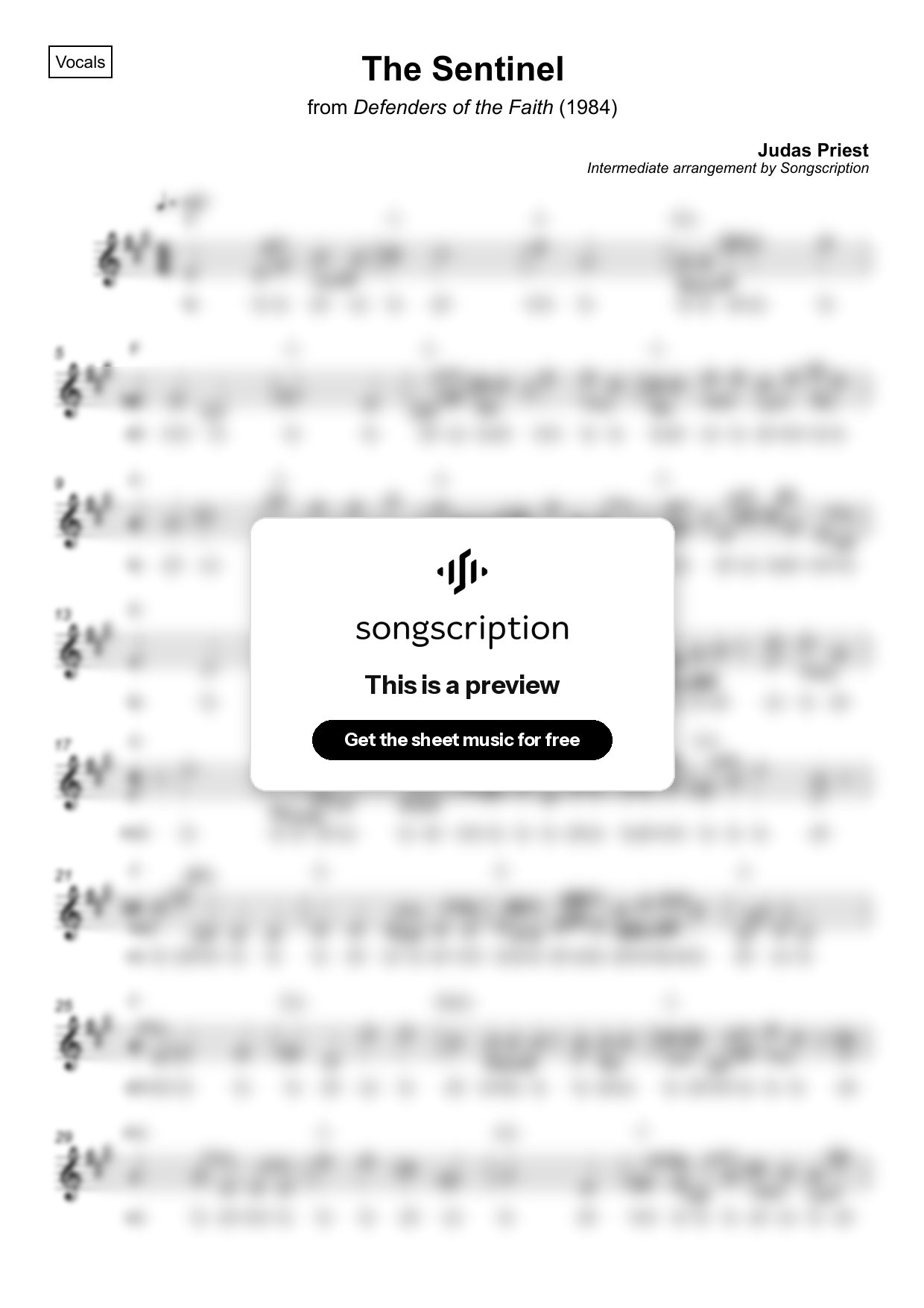 Intermediate Vocals Sheet Music for "The Sentinel" by Judas Priest