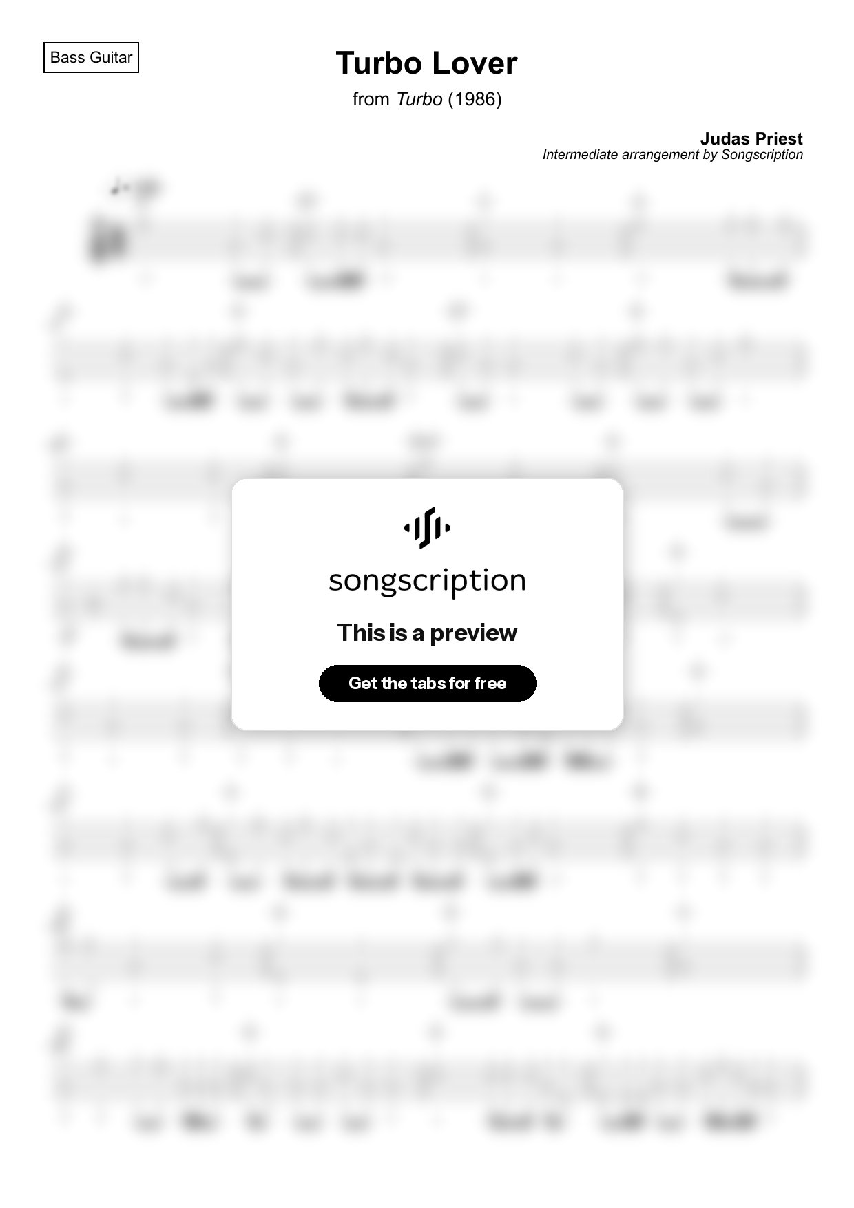 Intermediate Bass Guitar Tabs for "Turbo Lover" by Judas Priest