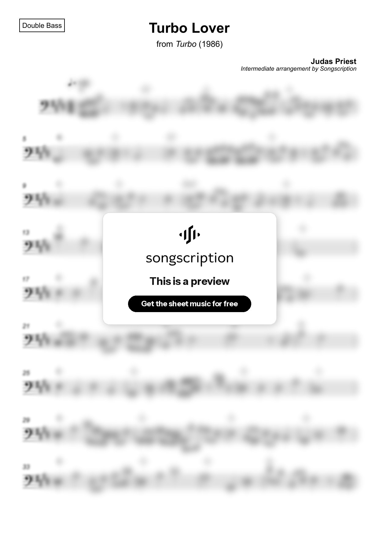 Intermediate Double Bass Sheet Music for "Turbo Lover" by Judas Priest