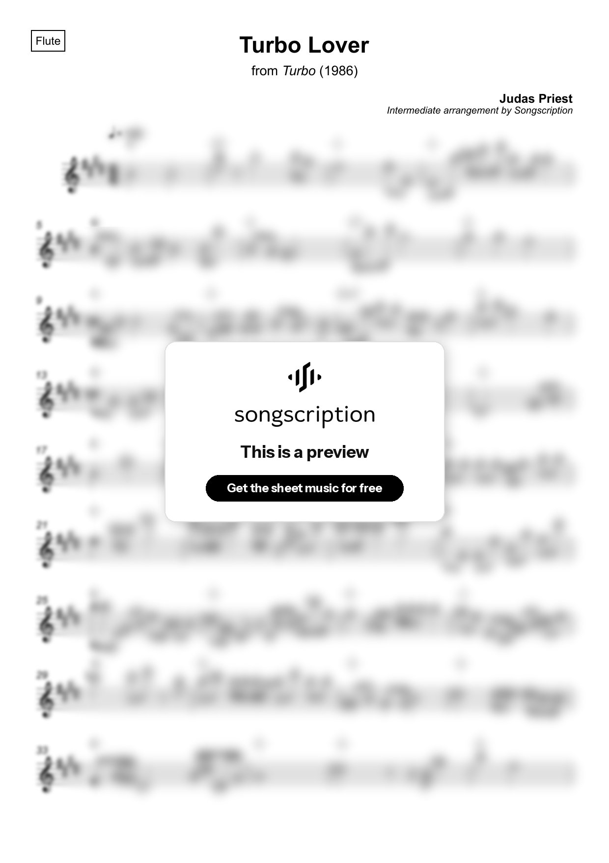 Intermediate Flute Sheet Music for "Turbo Lover" by Judas Priest