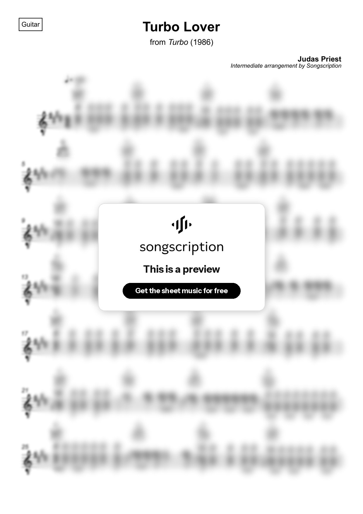 Intermediate Acoustic Guitar Sheet Music for "Turbo Lover" by Judas Priest