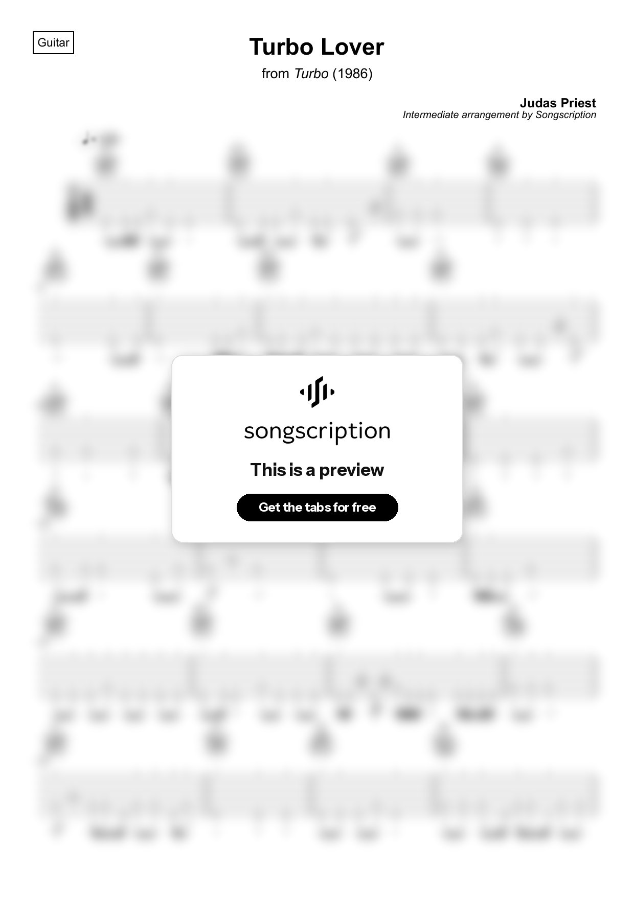 Intermediate Acoustic Guitar Tabs for "Turbo Lover" by Judas Priest