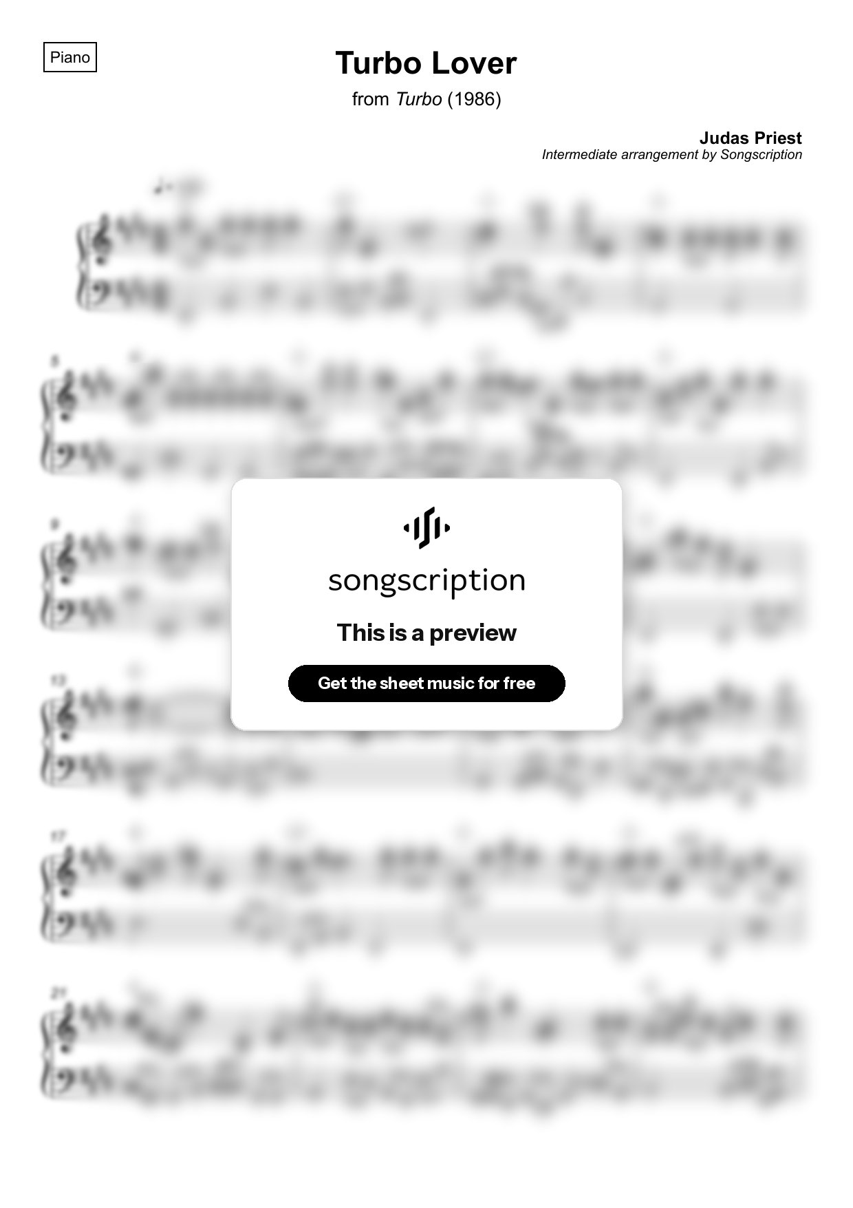 Intermediate Piano Sheet Music for "Turbo Lover" by Judas Priest