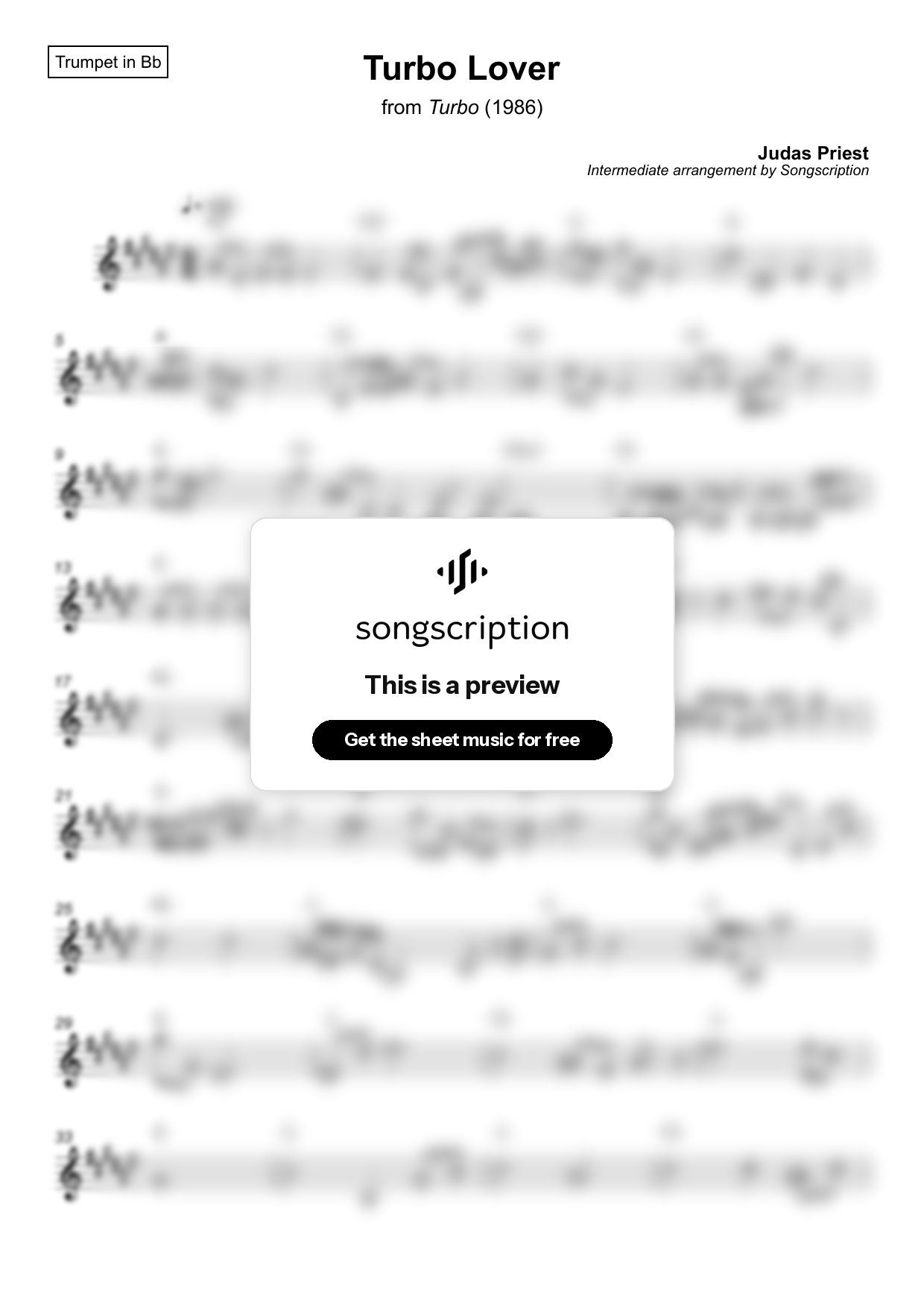 Intermediate Trumpet Sheet Music for "Turbo Lover" by Judas Priest