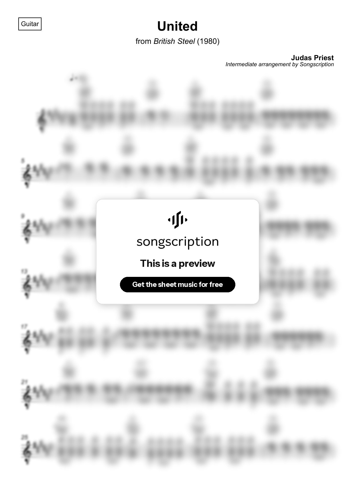 Intermediate Acoustic Guitar Sheet Music for "United" by Judas Priest