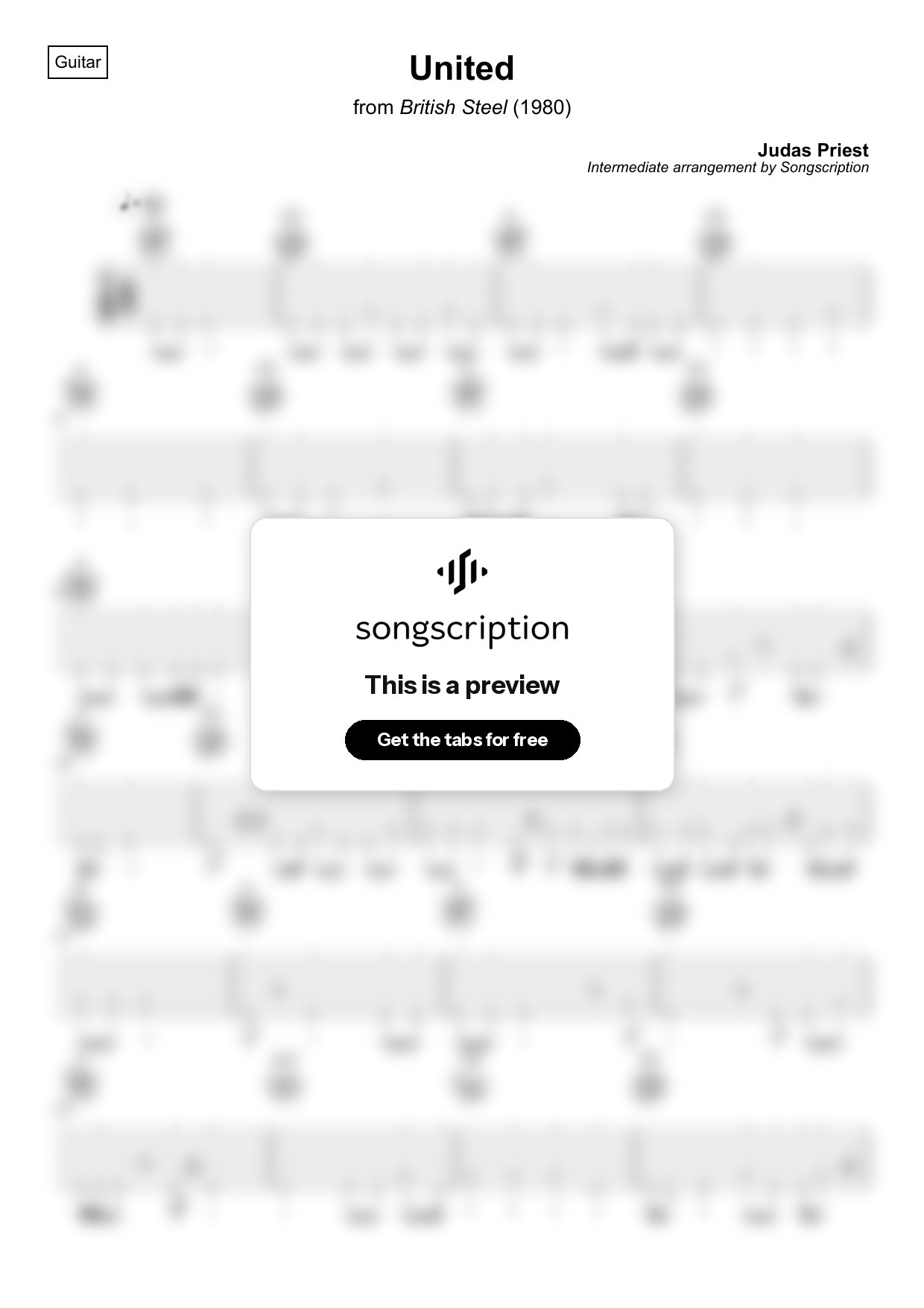 Intermediate Acoustic Guitar Tabs for "United" by Judas Priest