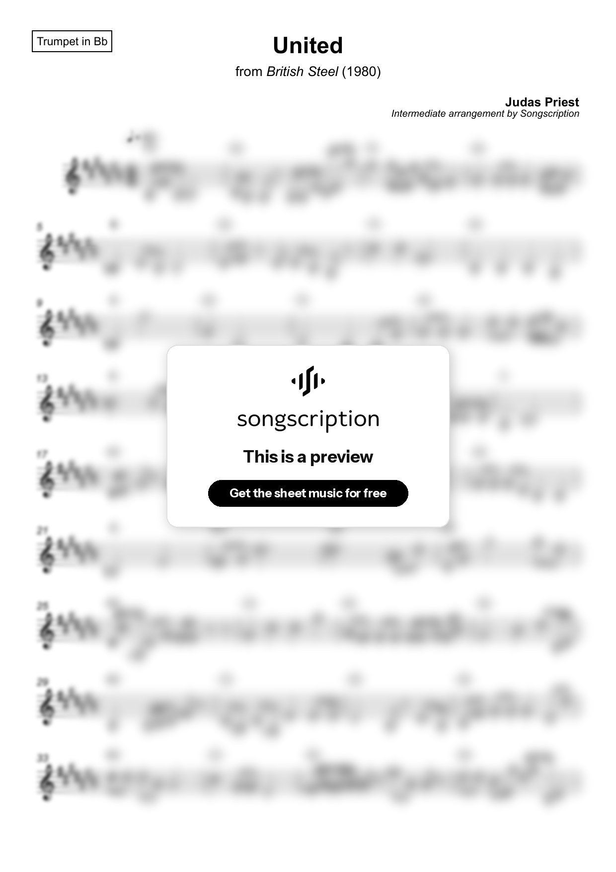 Intermediate Trumpet Sheet Music for "United" by Judas Priest