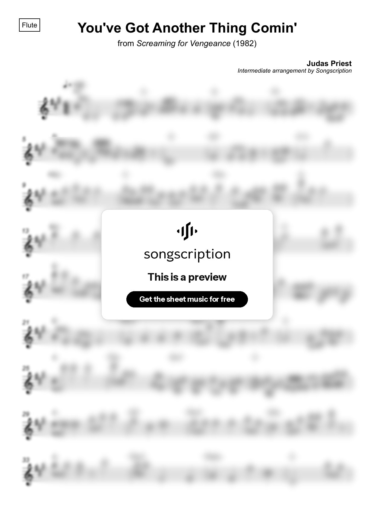 Intermediate Flute Sheet Music for "You've Got Another Thing Comin'" by Judas Priest