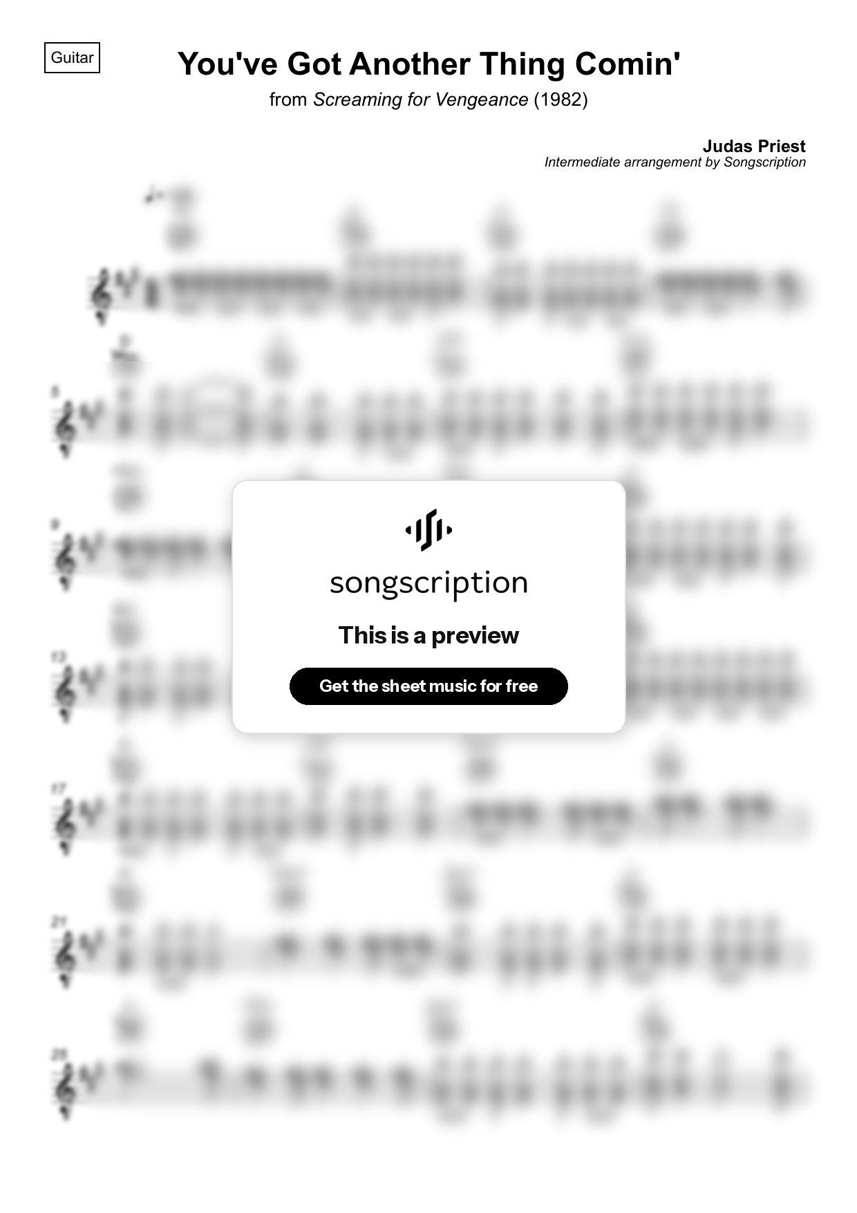 Intermediate Acoustic Guitar Sheet Music for "You've Got Another Thing Comin'" by Judas Priest