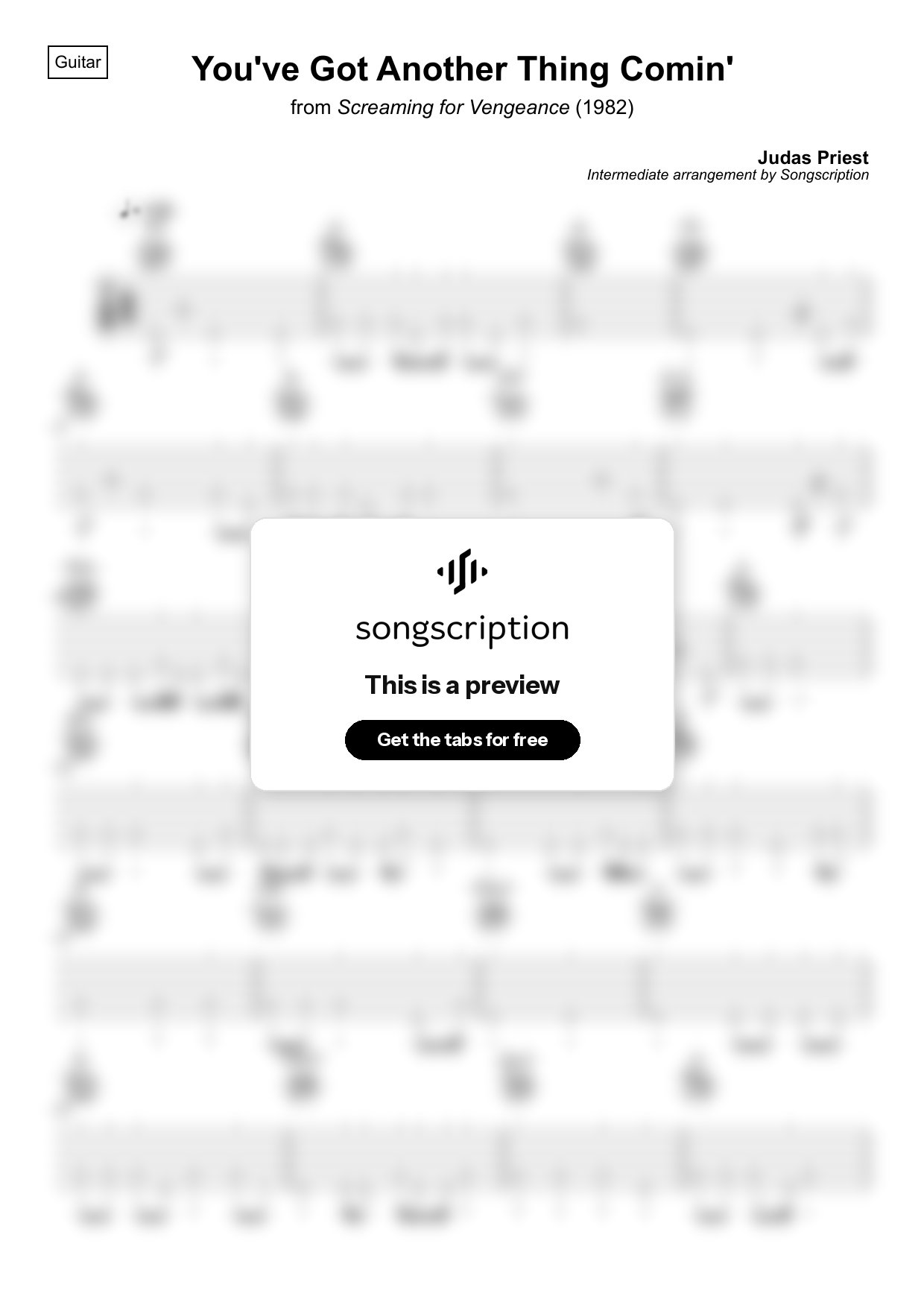 Intermediate Acoustic Guitar Tabs for "You've Got Another Thing Comin'" by Judas Priest