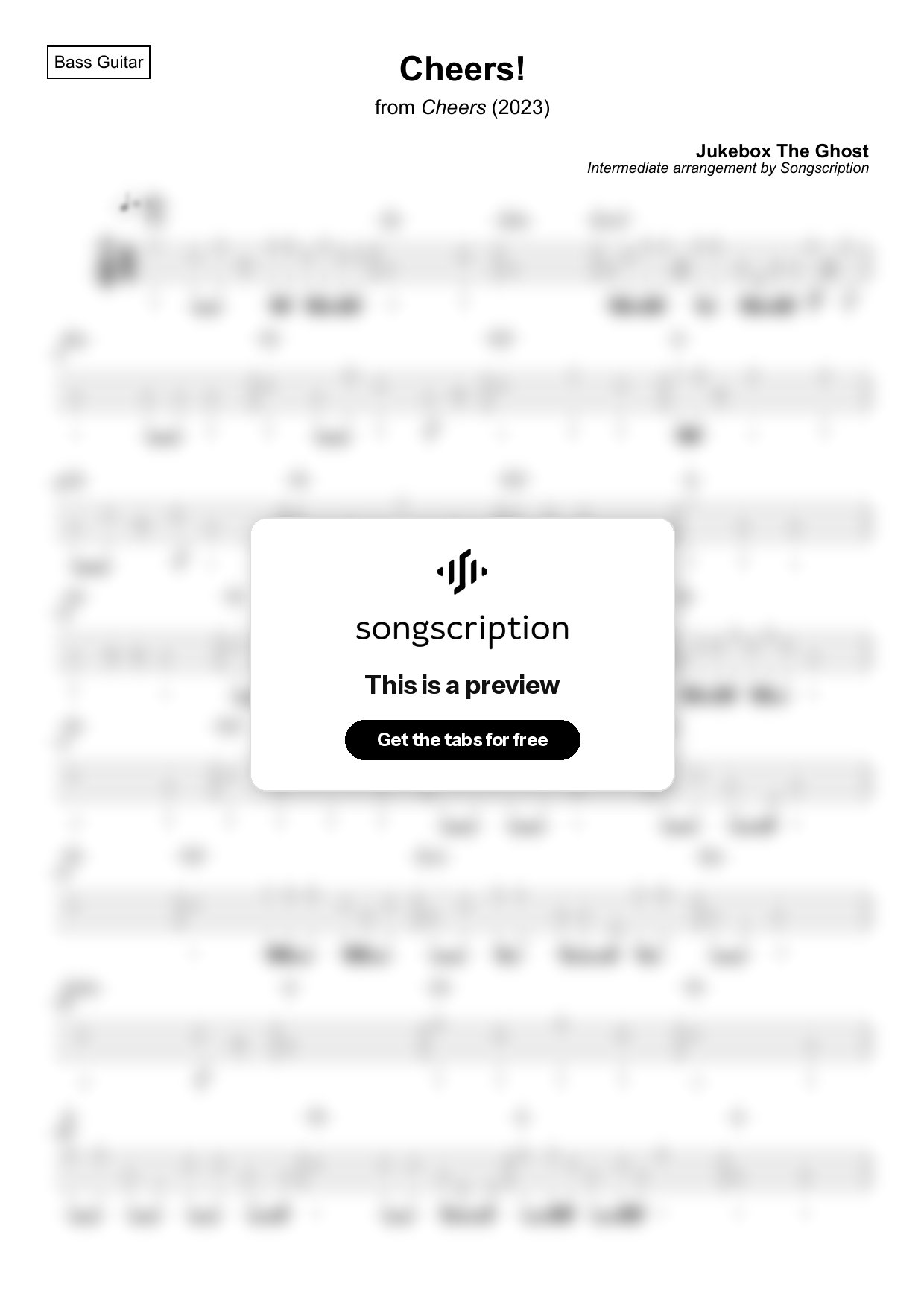 Intermediate Bass Guitar Tabs for "Cheers!" by Jukebox The Ghost