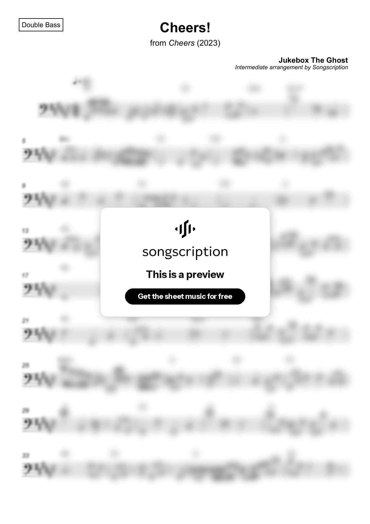 Intermediate Double Bass Sheet Music for "Cheers!" by Jukebox The Ghost
