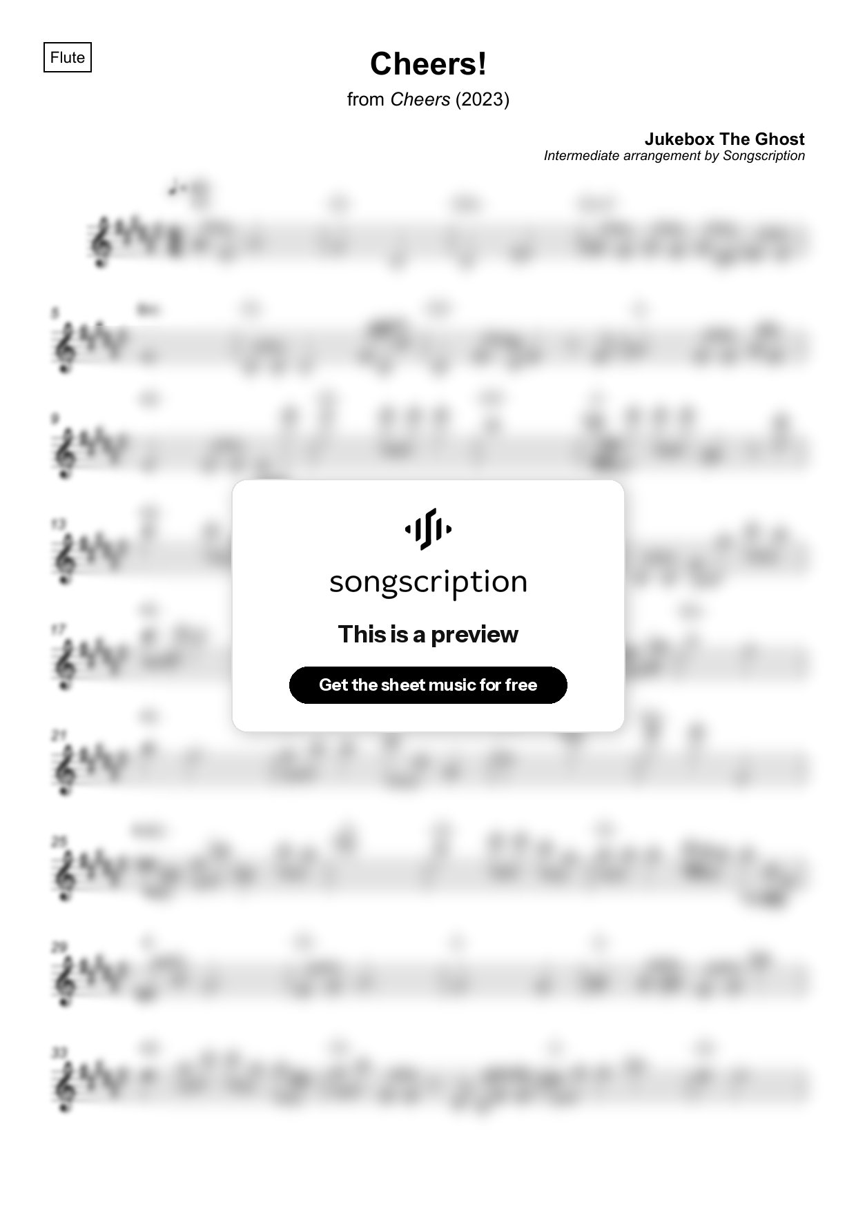 Intermediate Flute Sheet Music for "Cheers!" by Jukebox The Ghost