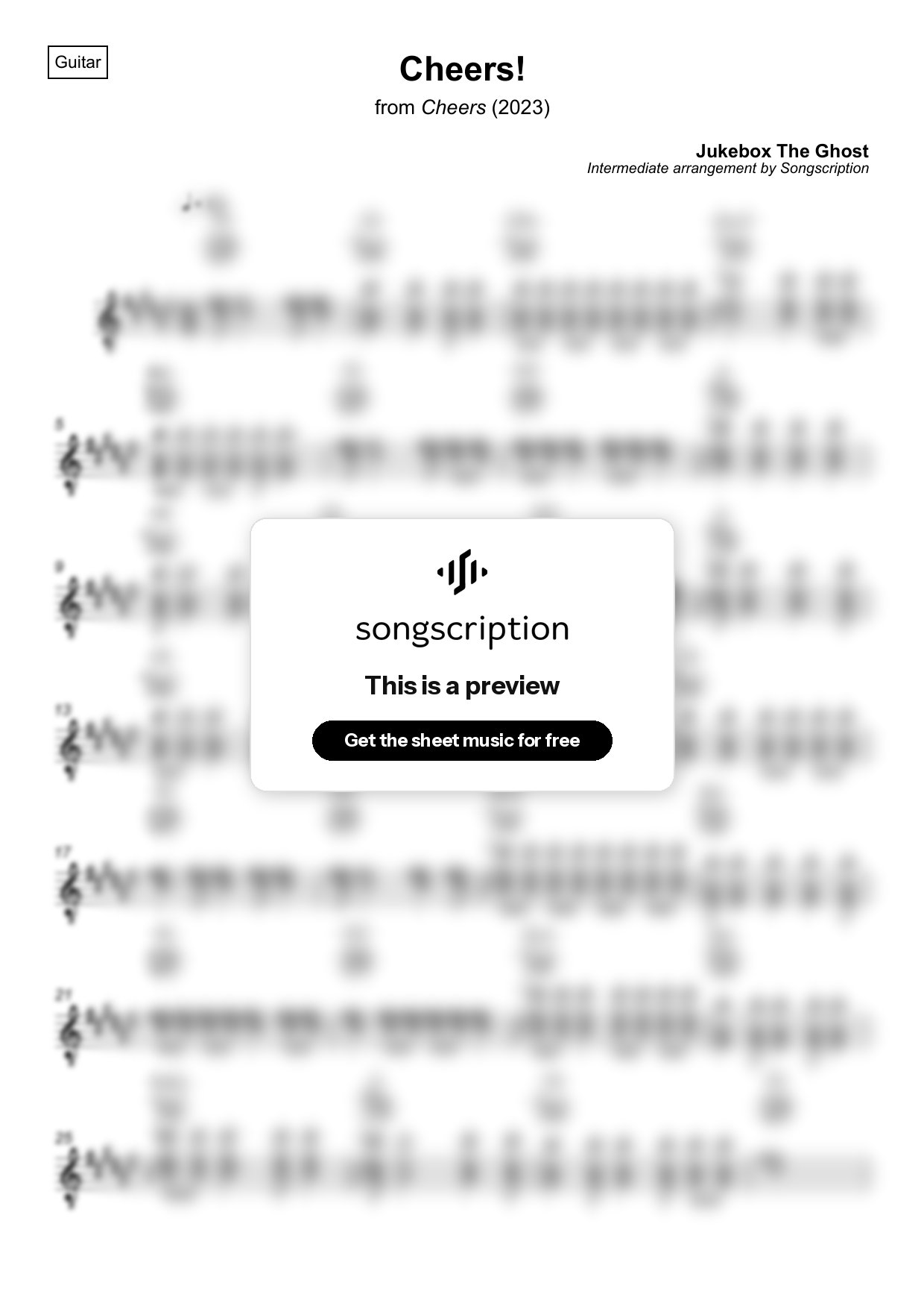 Intermediate Acoustic Guitar Sheet Music for "Cheers!" by Jukebox The Ghost