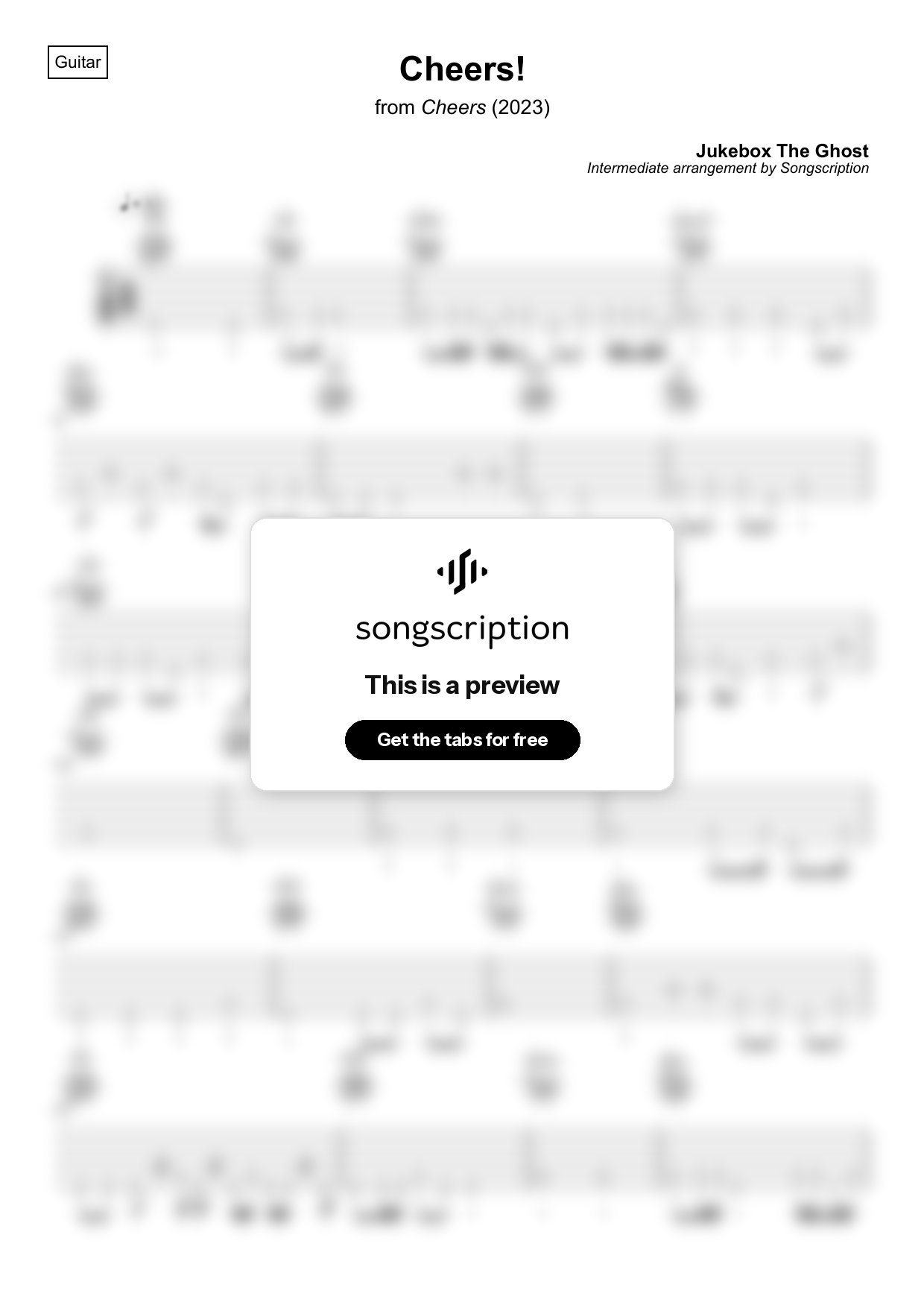 Intermediate Acoustic Guitar Tabs for "Cheers!" by Jukebox The Ghost