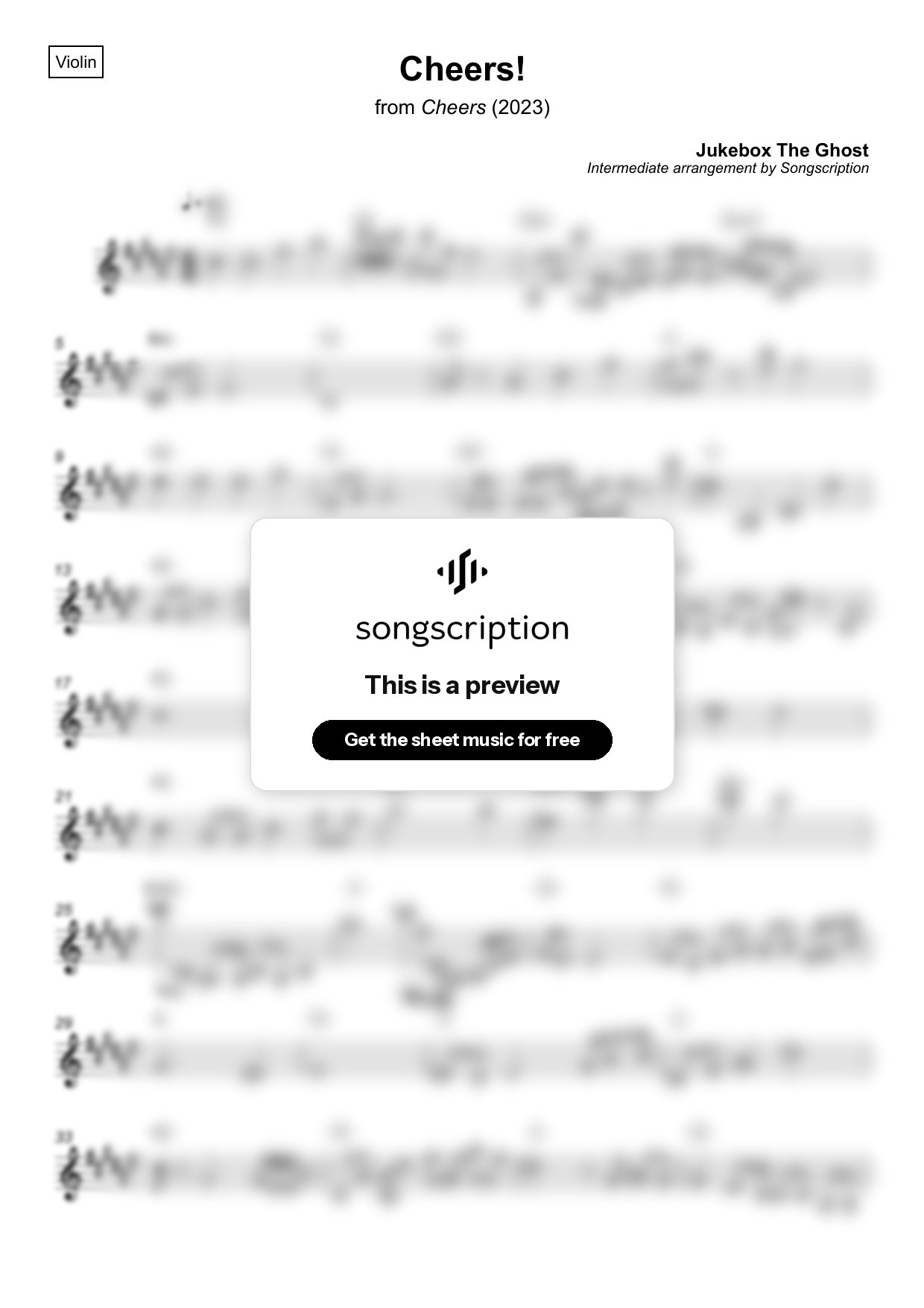 Intermediate Violin Sheet Music for "Cheers!" by Jukebox The Ghost
