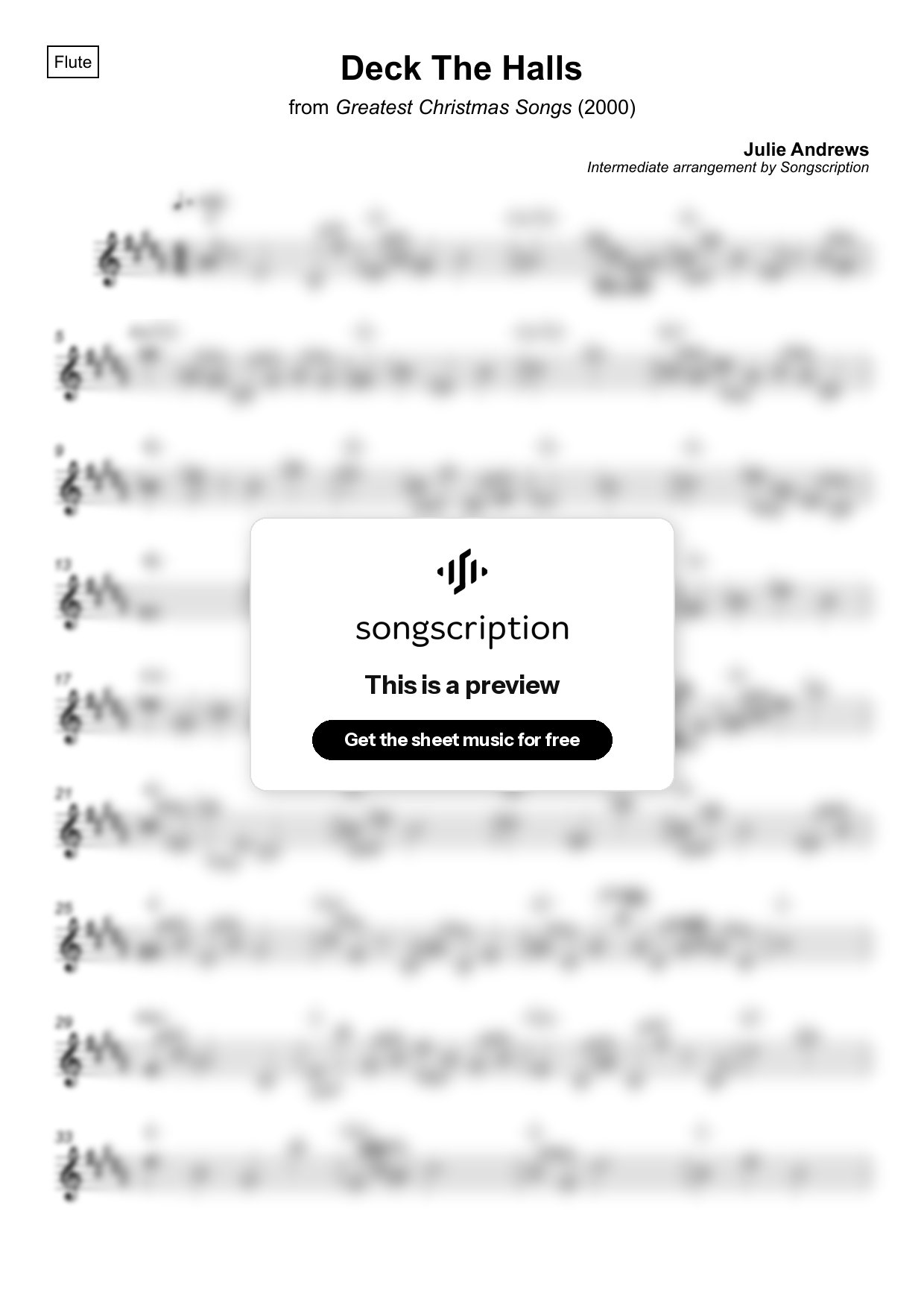 Intermediate Flute Sheet Music for "Deck The Halls" by Julie Andrews