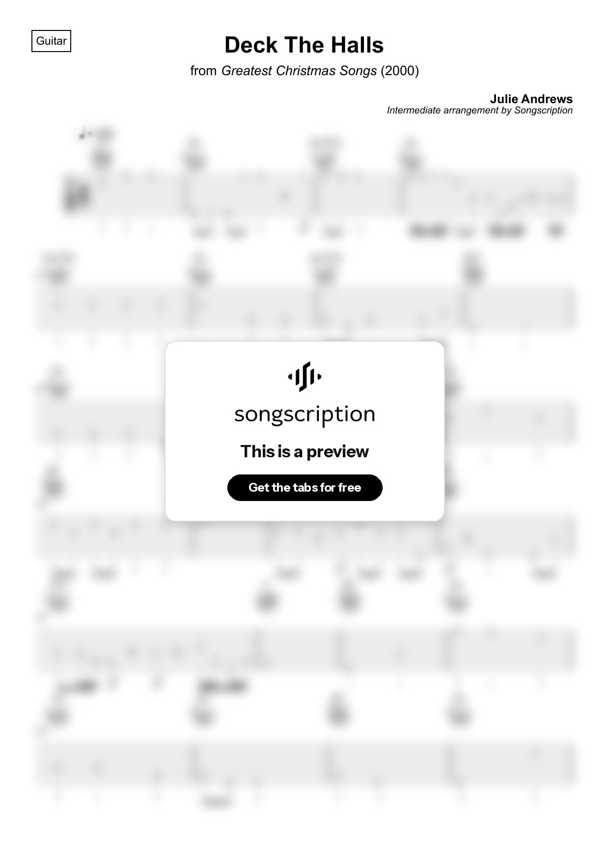 Intermediate Acoustic Guitar Tabs for "Deck The Halls" by Julie Andrews