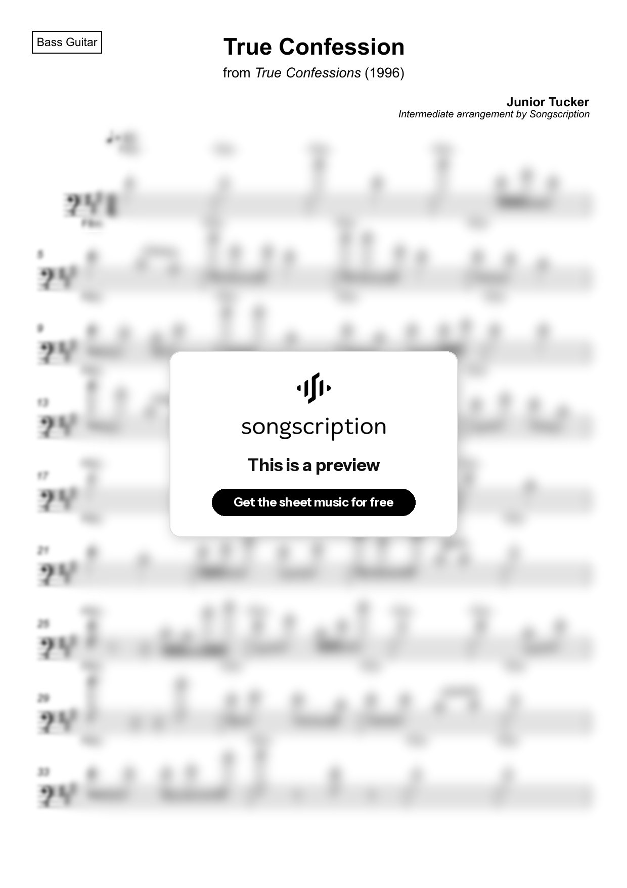 Intermediate Bass Guitar Sheet Music for "True Confession" by Junior Tucker