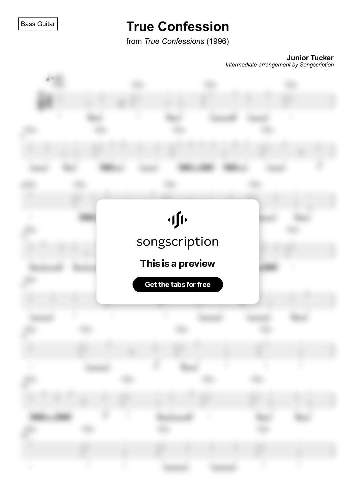 Intermediate Bass Guitar Tabs for "True Confession" by Junior Tucker