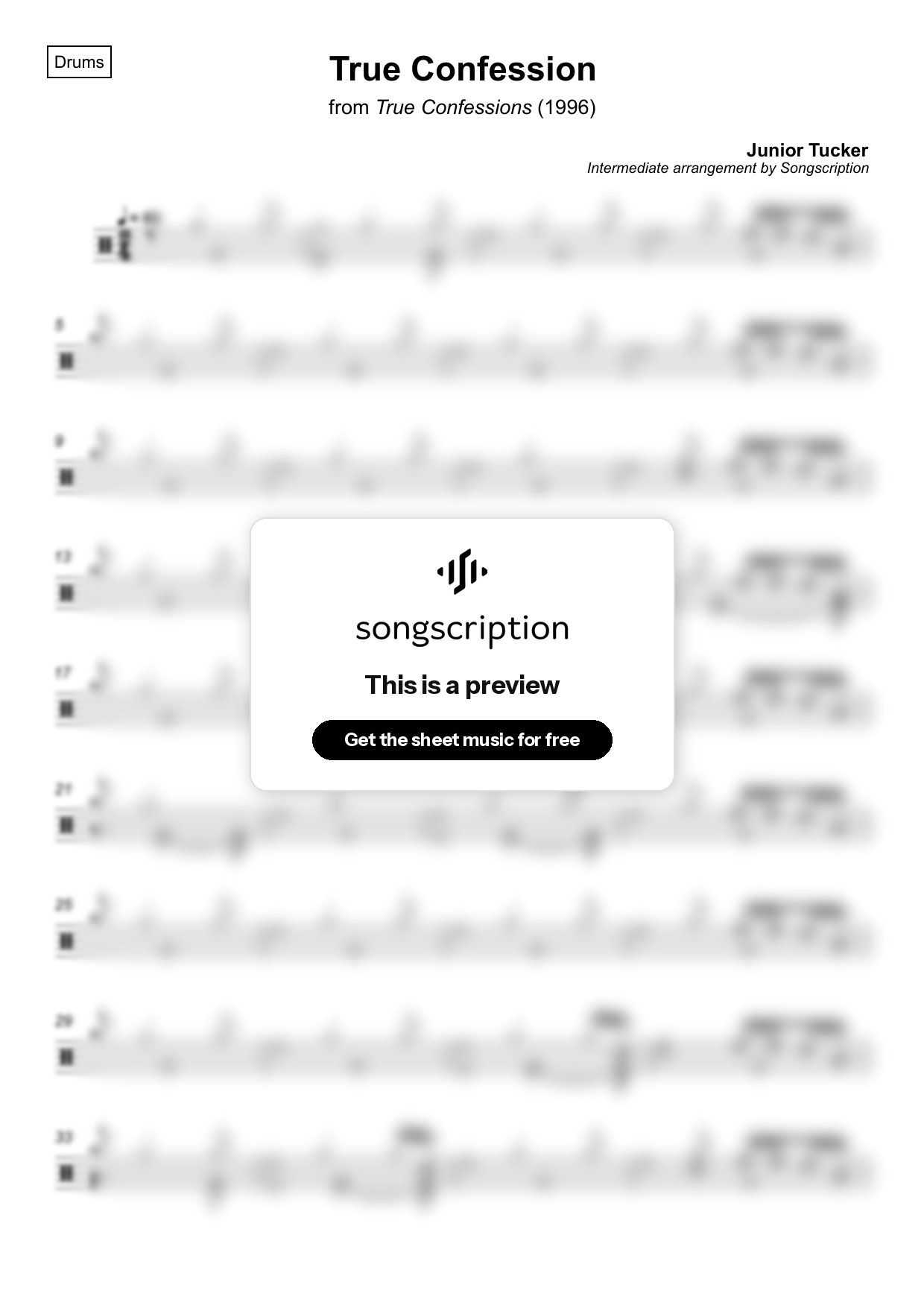 Intermediate Drums Sheet Music for "True Confession" by Junior Tucker