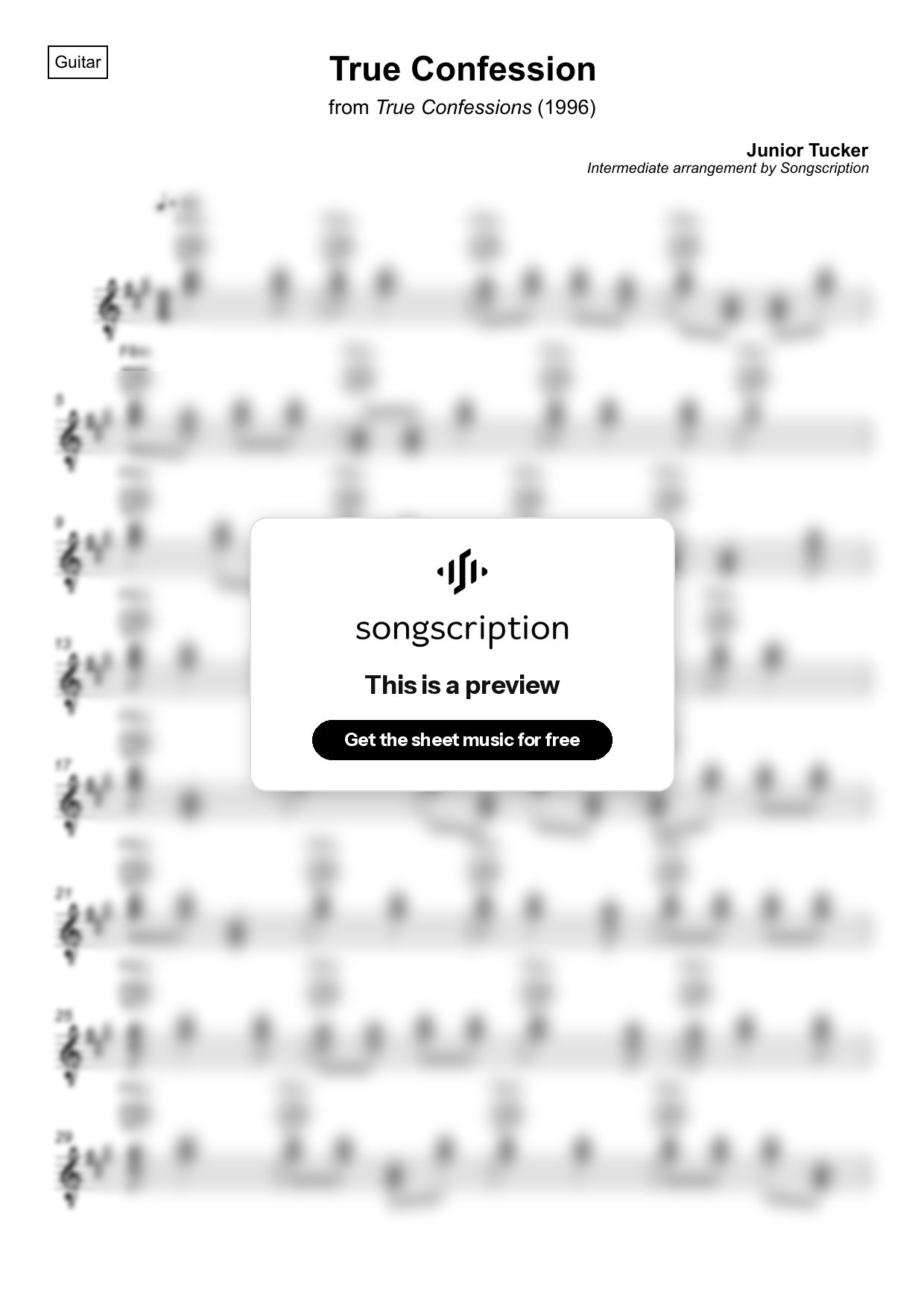 Intermediate Acoustic Guitar Sheet Music for "True Confession" by Junior Tucker