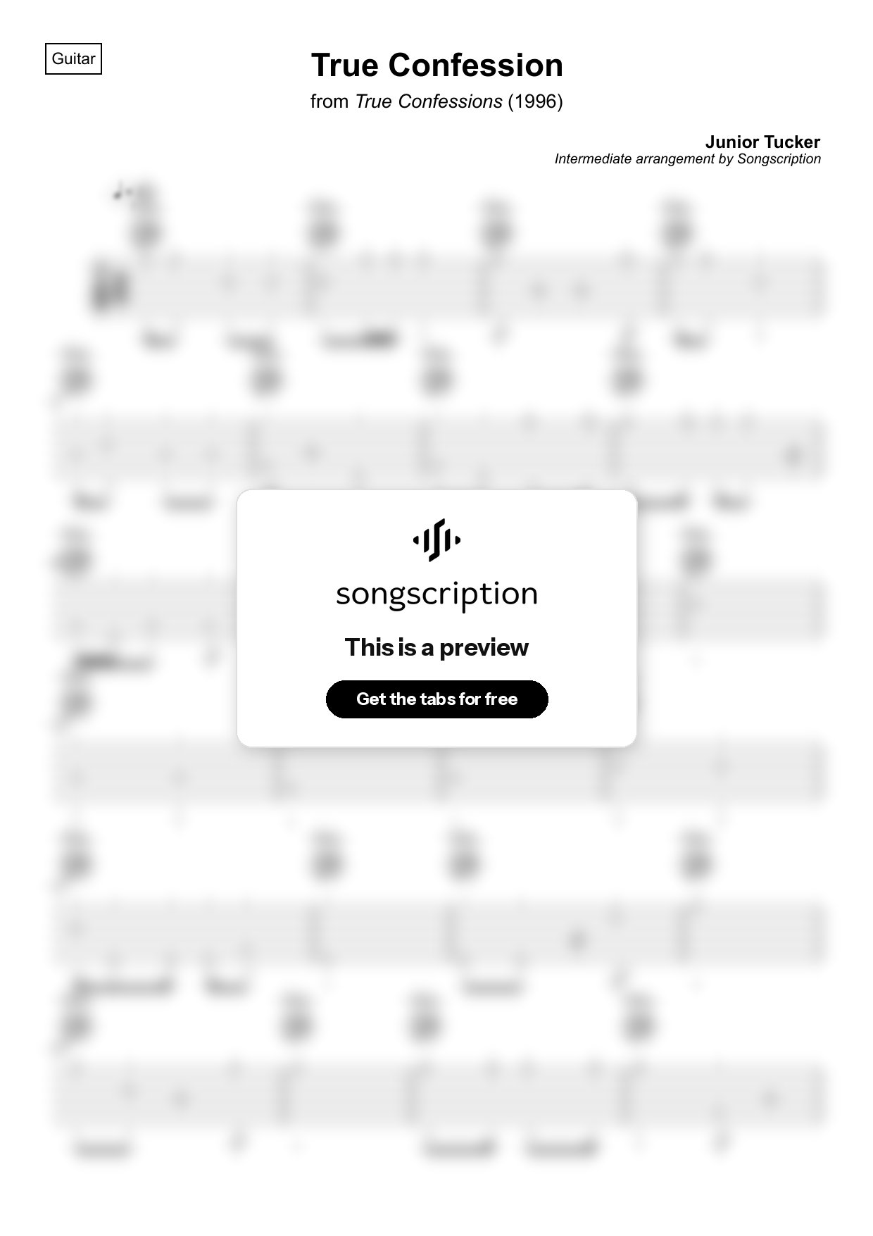 Intermediate Acoustic Guitar Tabs for "True Confession" by Junior Tucker