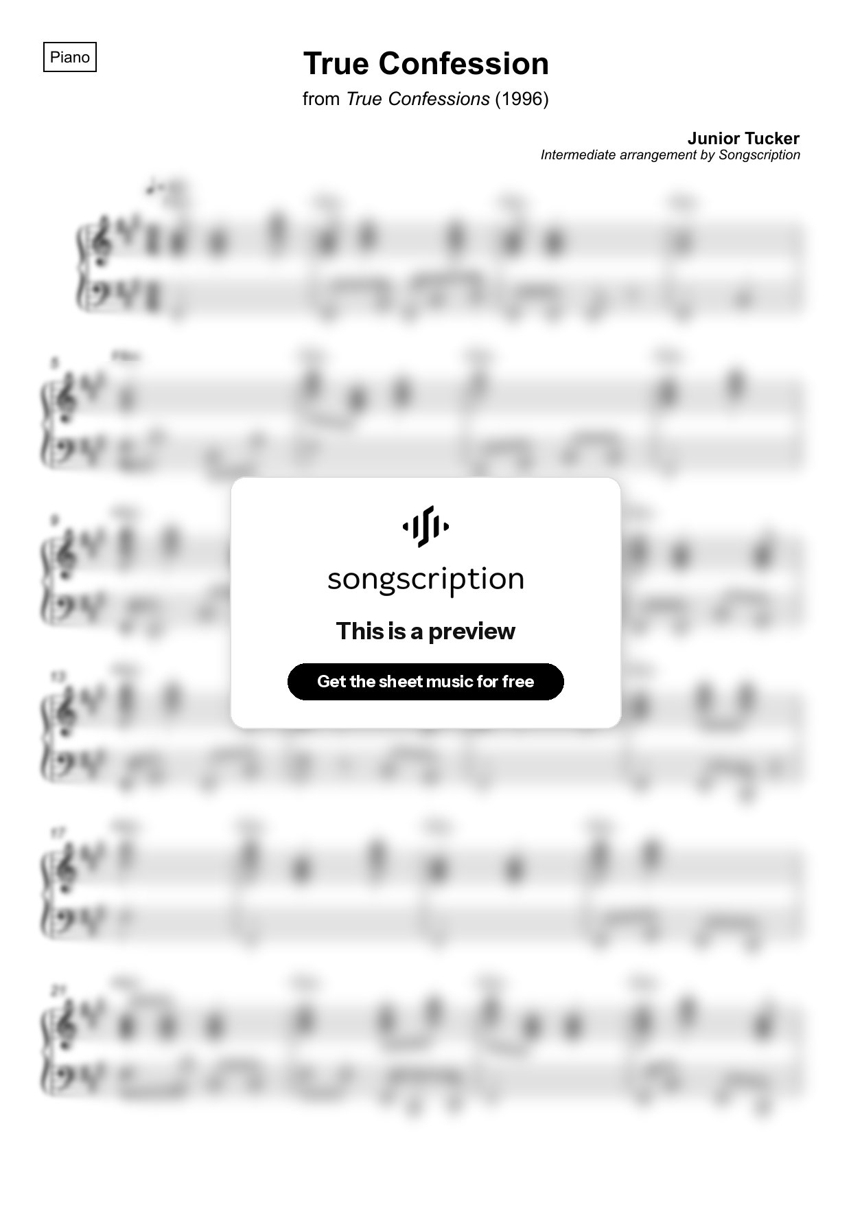 Intermediate Piano Sheet Music for "True Confession" by Junior Tucker